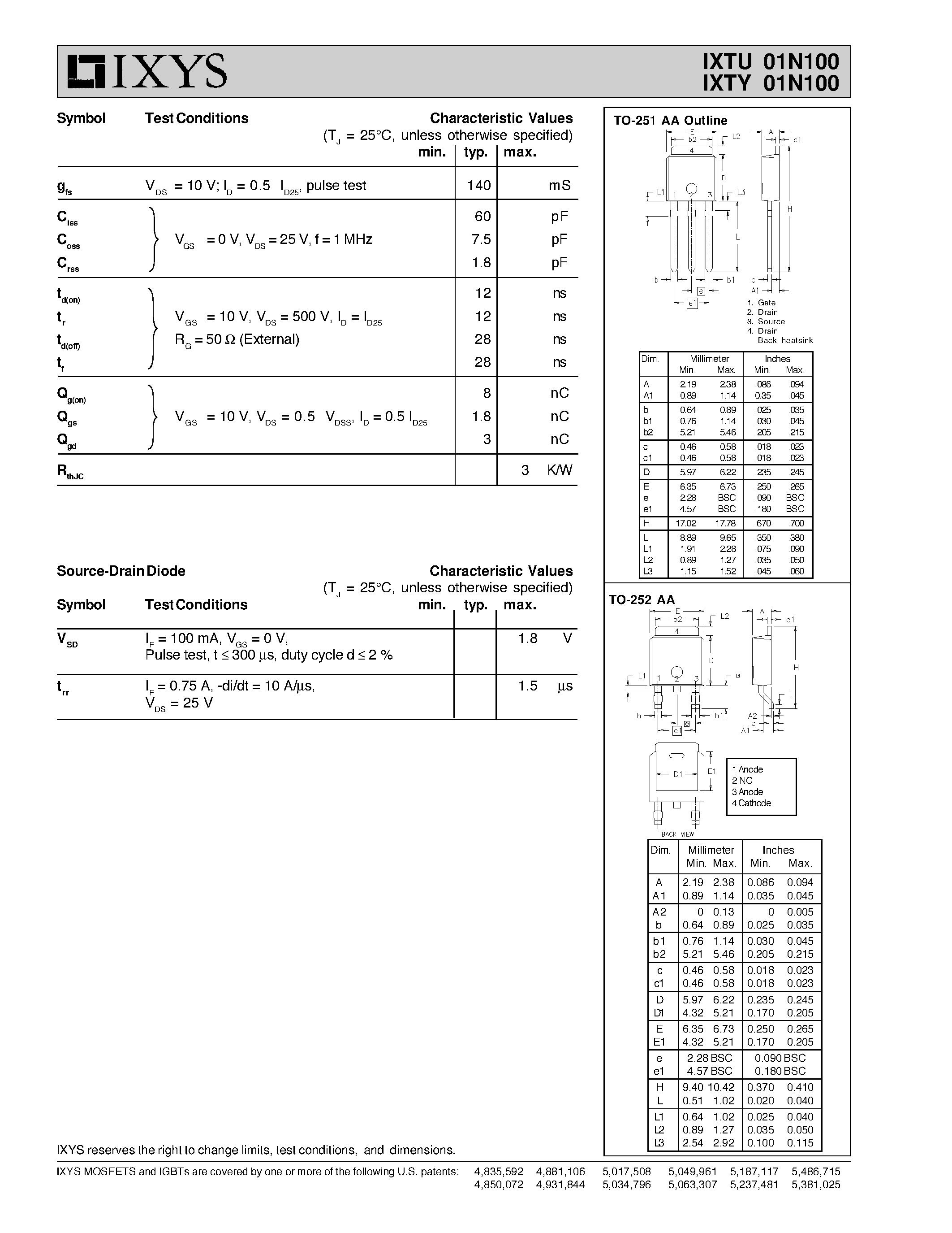 Datasheet IXTU01N100 - High Voltage MOSFET N-Channel page 2