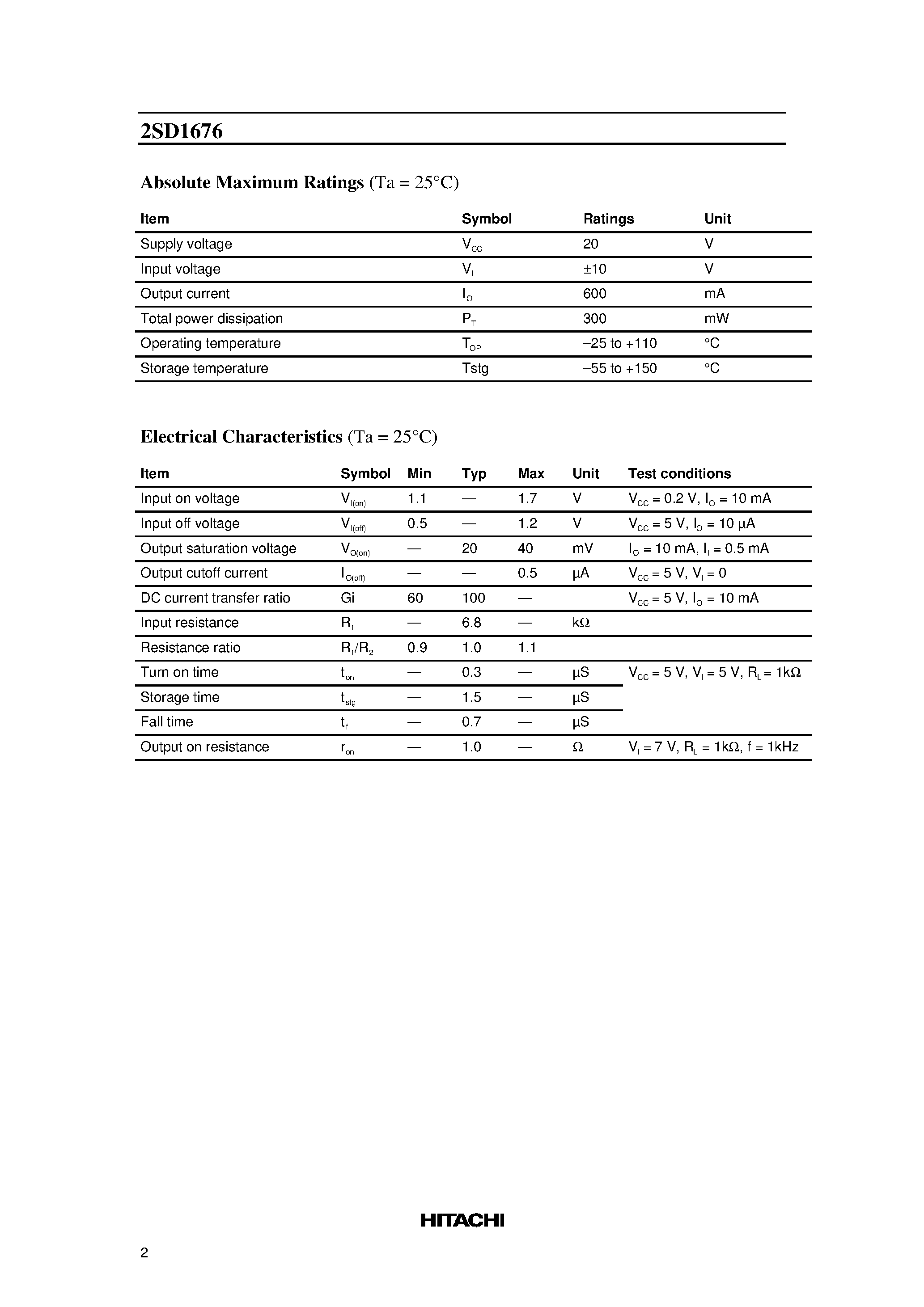 Datasheet 2SD1676 - Silicon NPN page 2