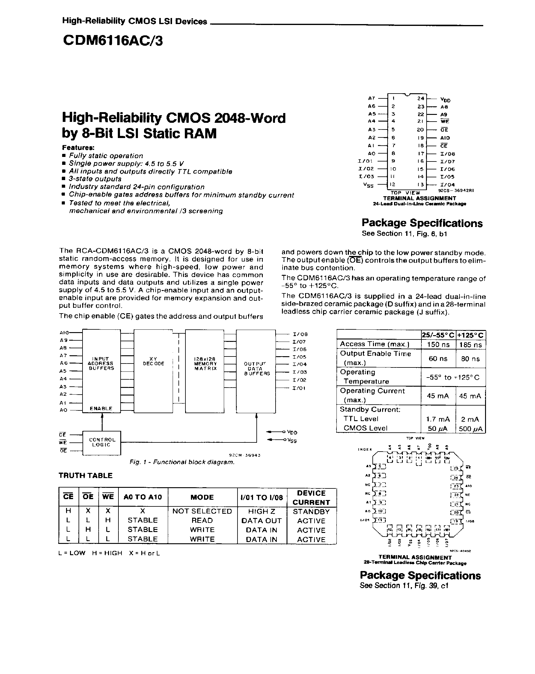 Даташит CDM6116AC - High-Reliability CMOS 2048-Word by 8-bit LSI Static RAM страница 1
