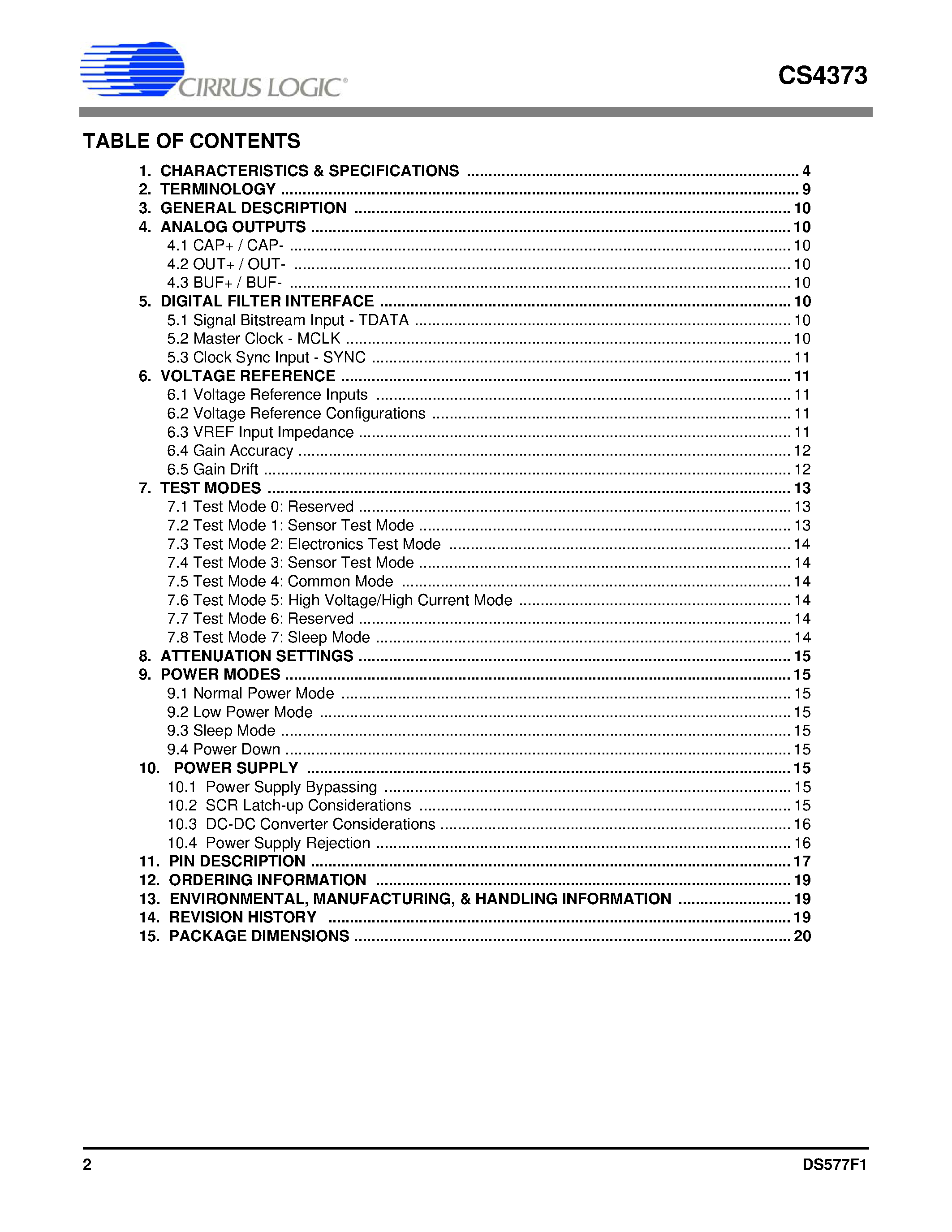 Datasheet CS4373 - High-performance Delta-Sigma Test DAC page 2