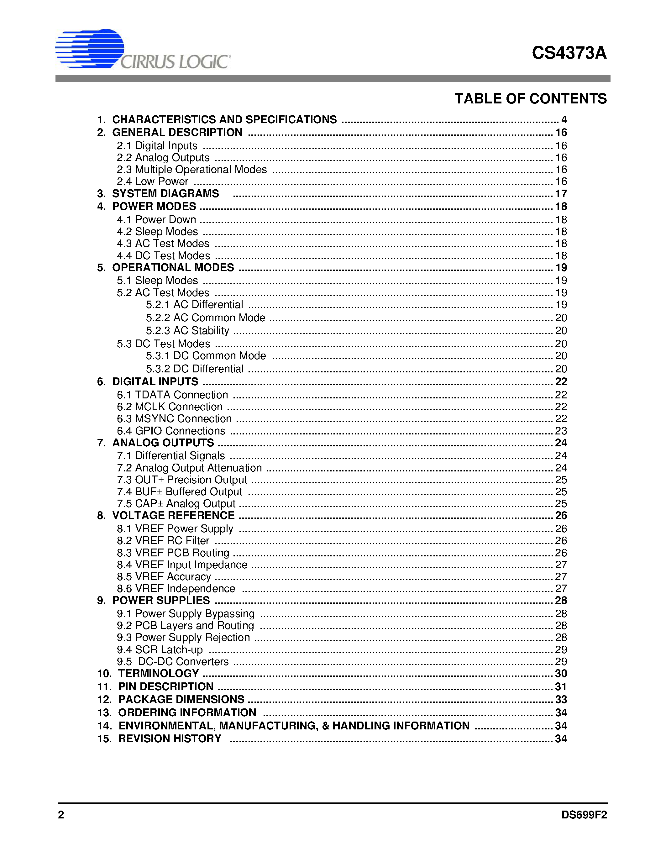 Datasheet CS4373A - High-performance Test DAC page 2