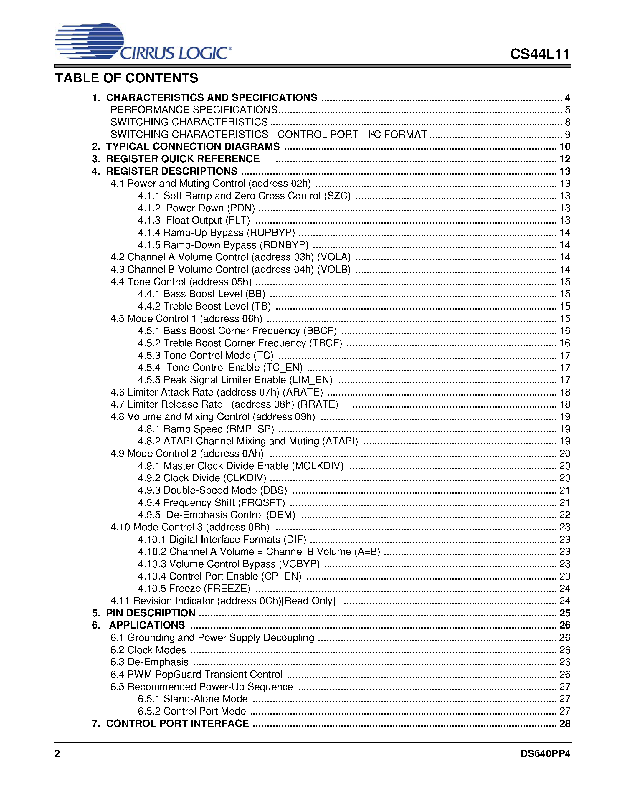 Даташит на микросхему CS44L11 страница 2 Даташит CS44L11 - Low Voltage Class-D PWM Headphone Amplifier страница 2