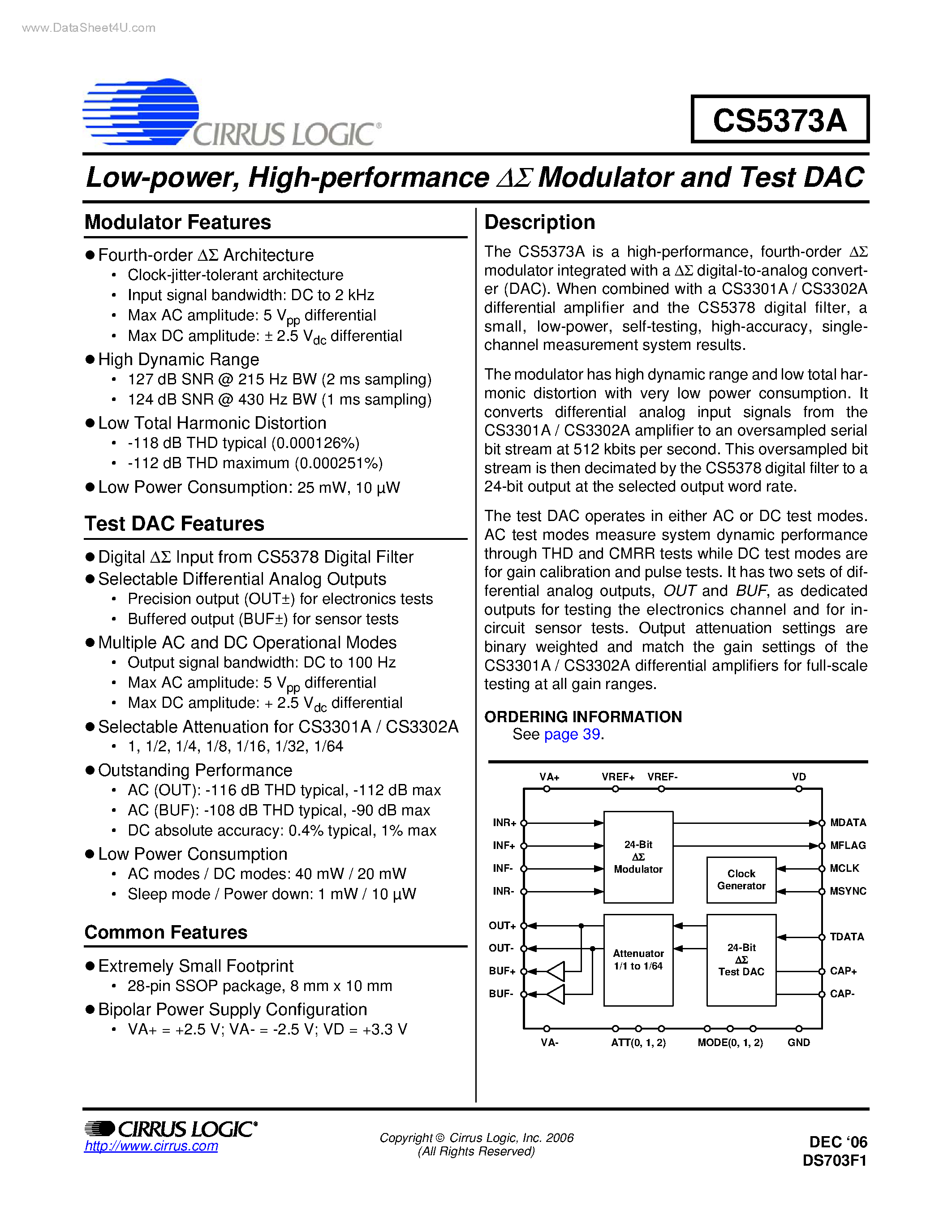 Datasheet CS5373A - High-performance Modulator and Test DAC page 1