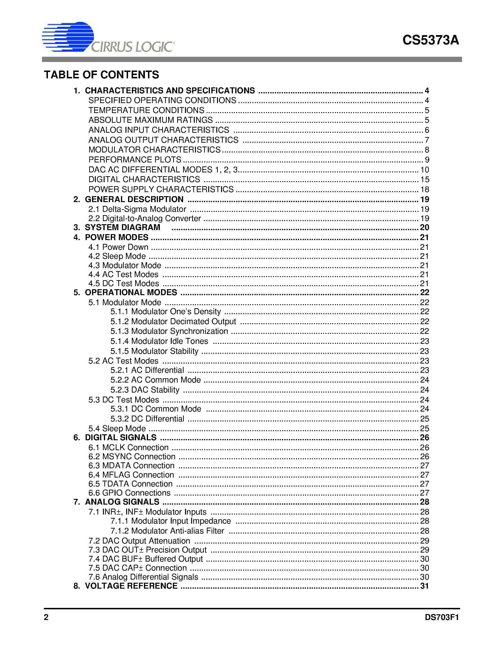 Datasheet CS5373A - High-performance Modulator and Test DAC page 2