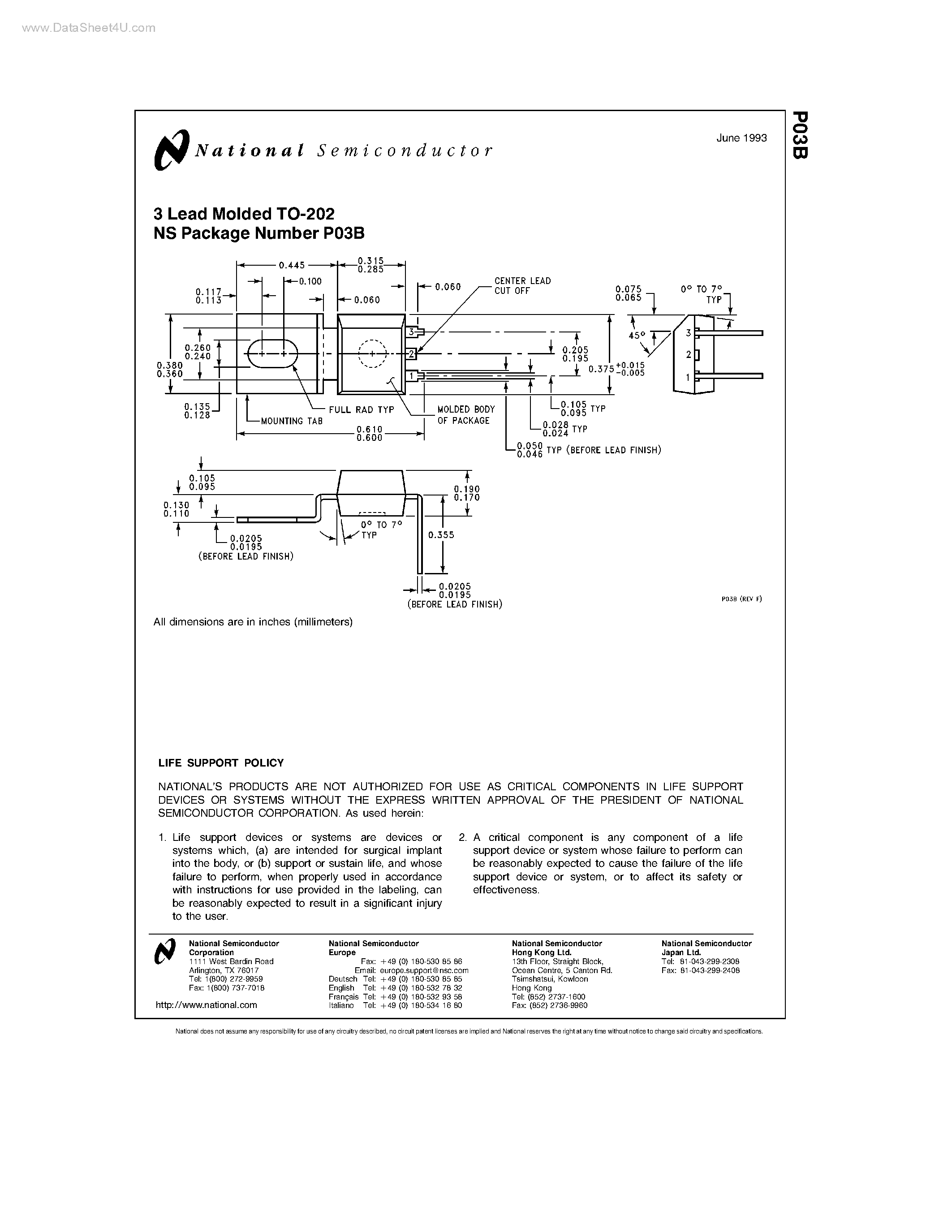 Datasheet P03B - 3 Lead Molded TO-202 NS Package Number P03B page 1