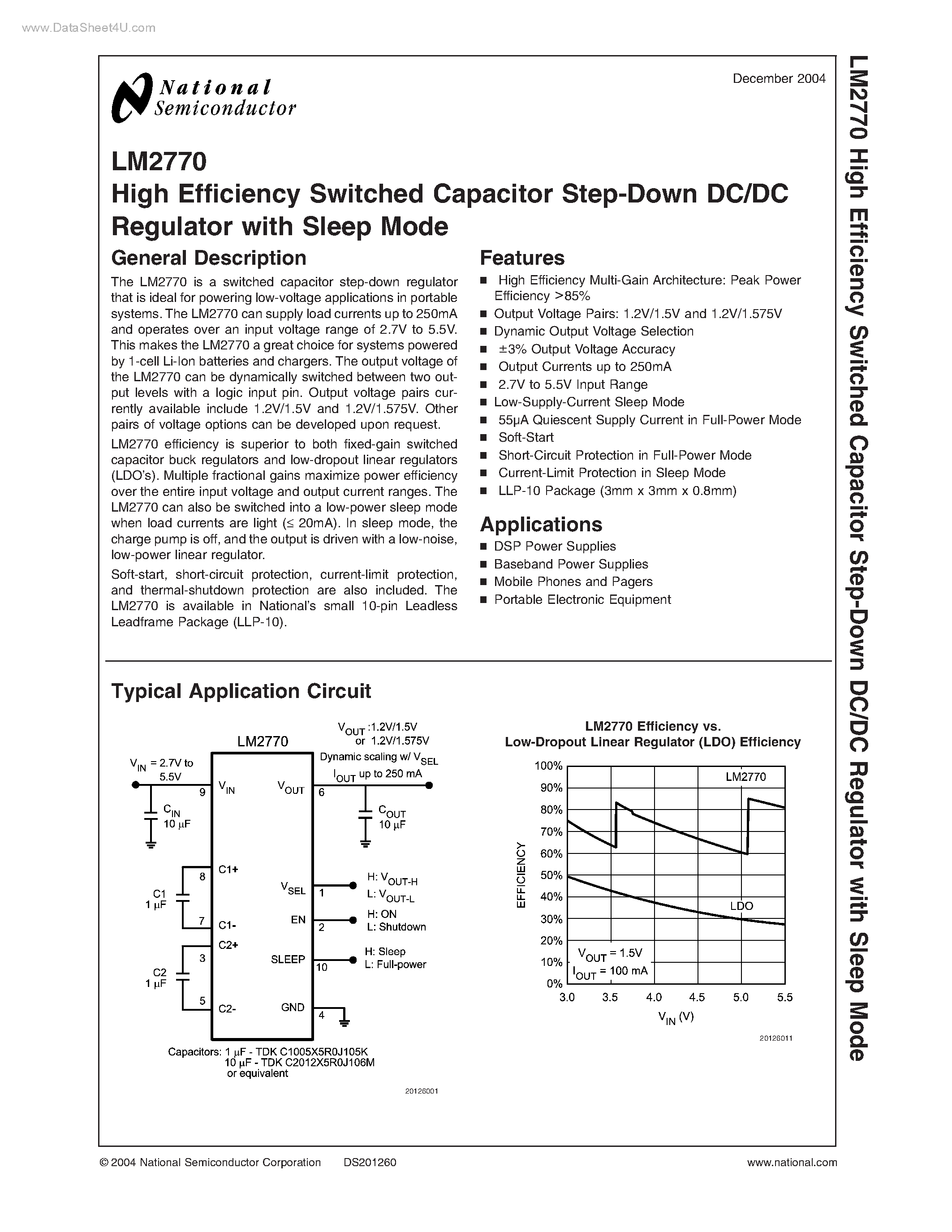 Datasheet LM2770 - High Efficiency Switched Capacitor Step-Down DC/DC Regulator page 1
