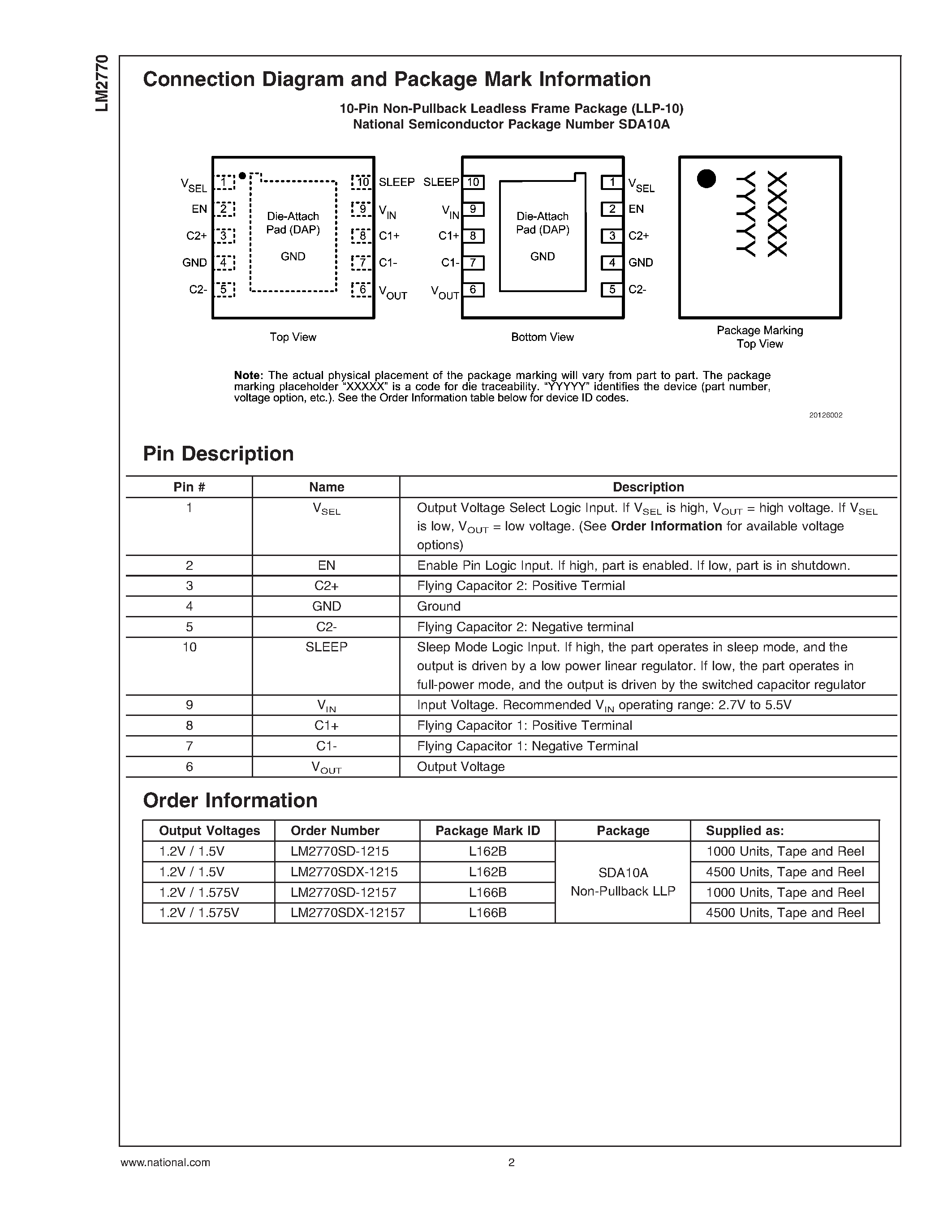 Datasheet LM2770 - High Efficiency Switched Capacitor Step-Down DC/DC Regulator page 2