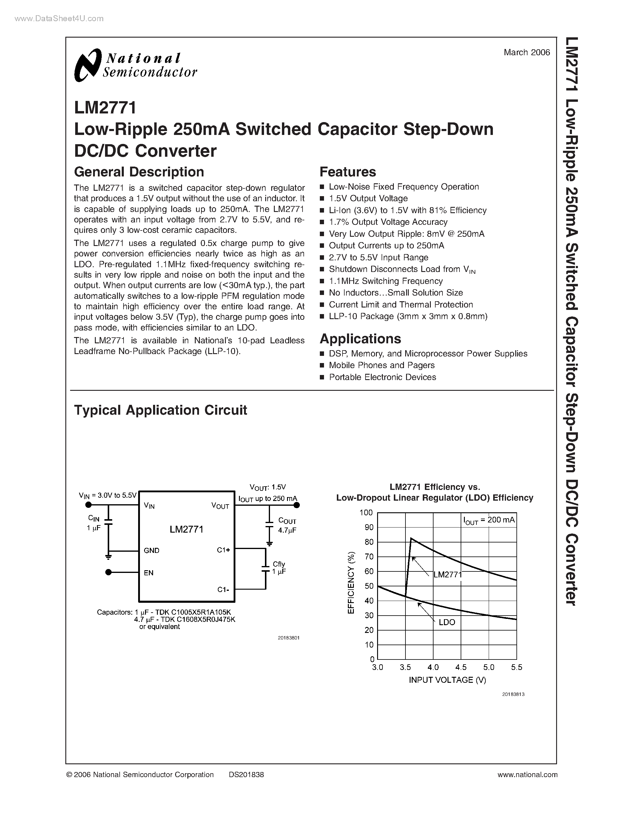 Datasheet LM2771 - Low-Ripple 250mA Switched Capacitor Step-Down DC/DC Converter page 1