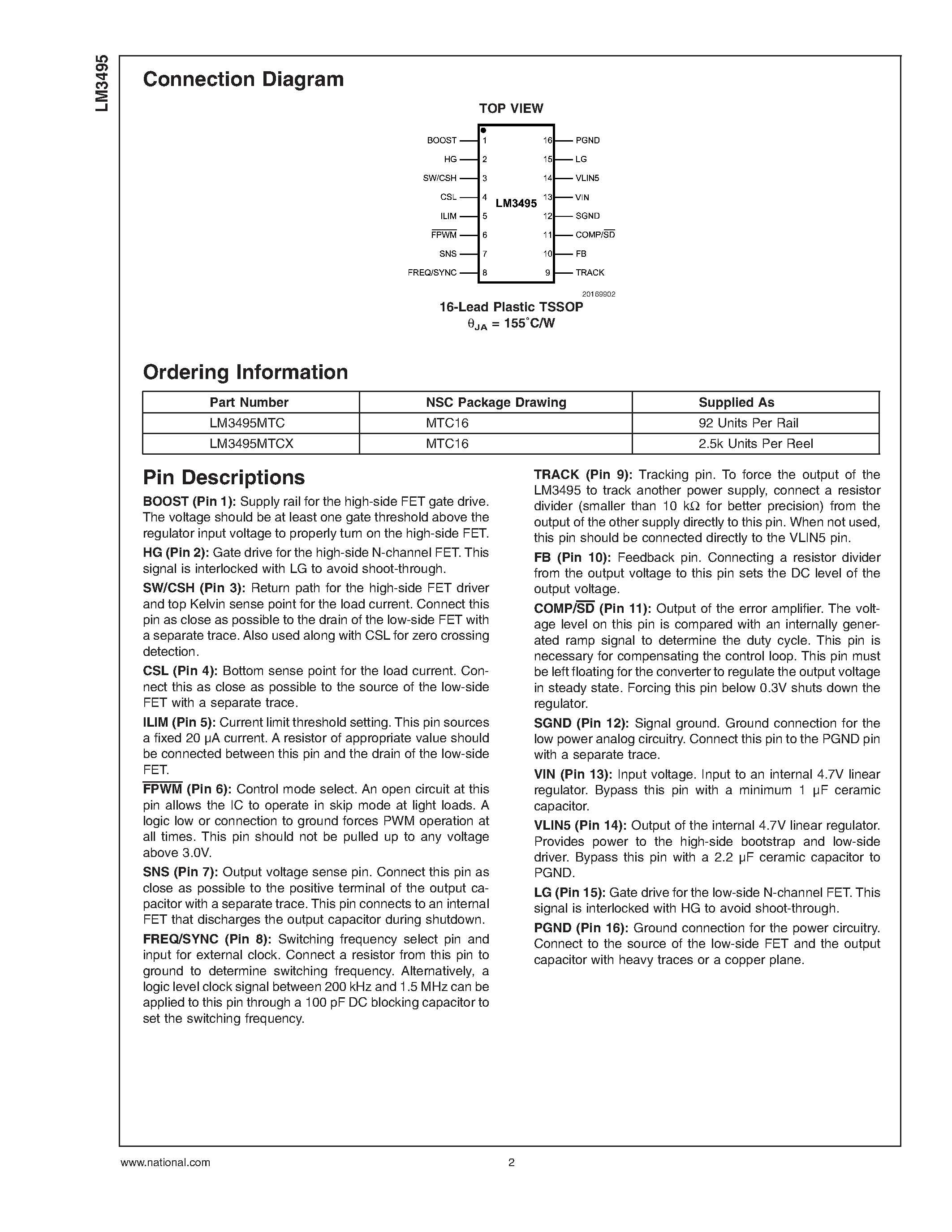 Datasheet LM3495 - Emulated Peak Current Mode Buck Controller page 2