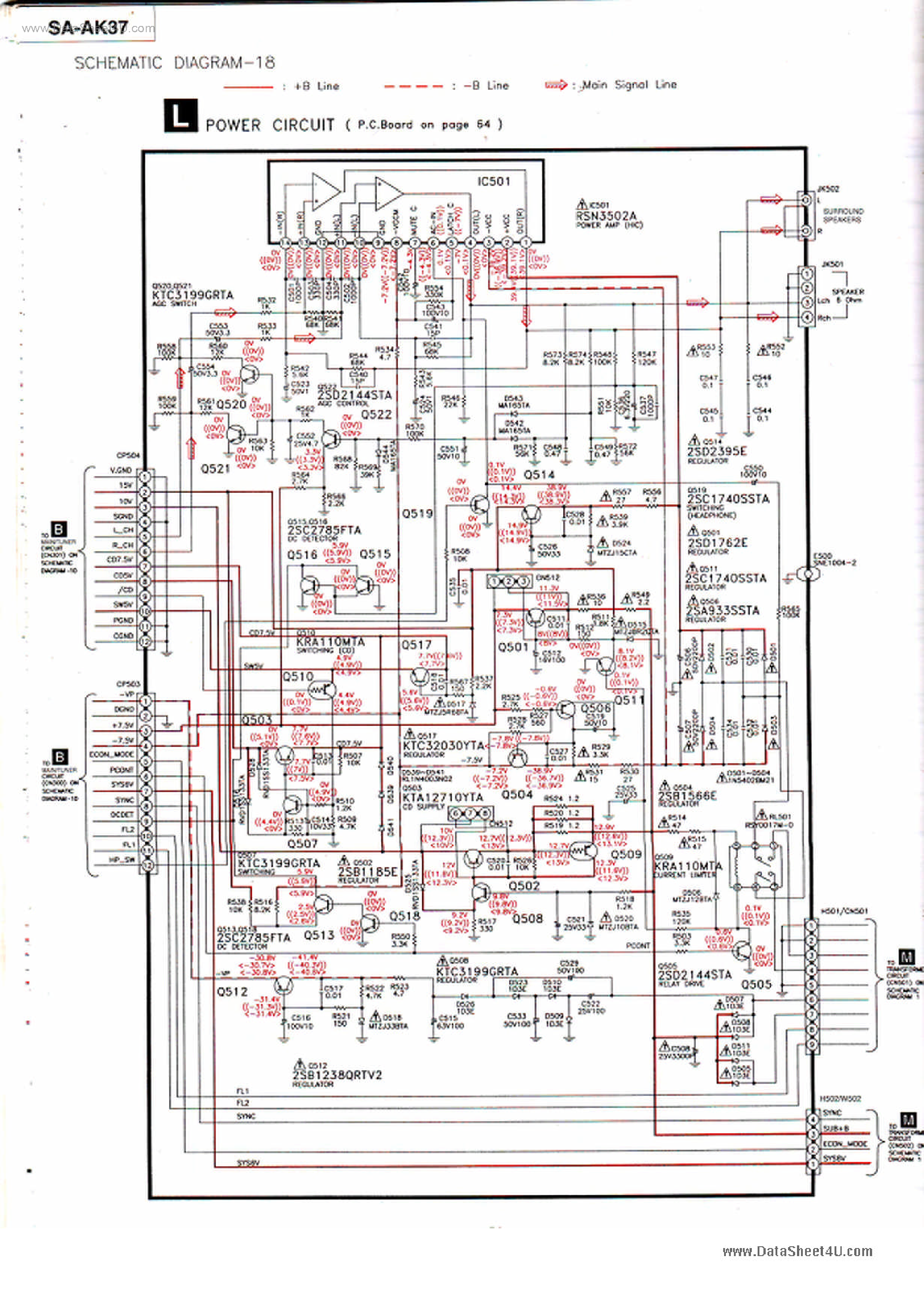 Datasheet RSN3502A page 1 Datasheet RSN3502A - AUDIO Output IC Power Circuit SA-AK37 page 1