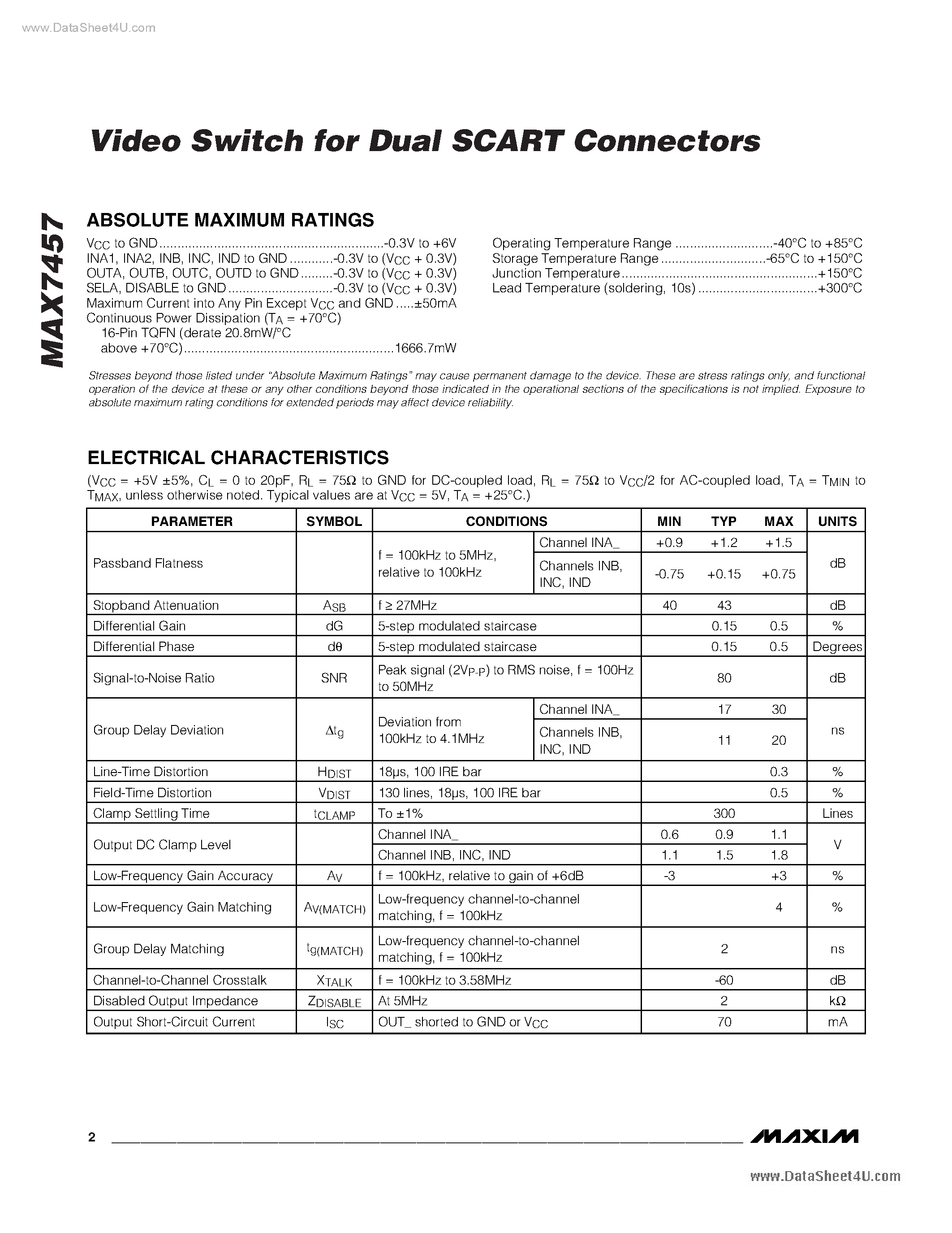Datasheet MAX7457 page 2 Datasheet MAX7457 - Video Switch page 2