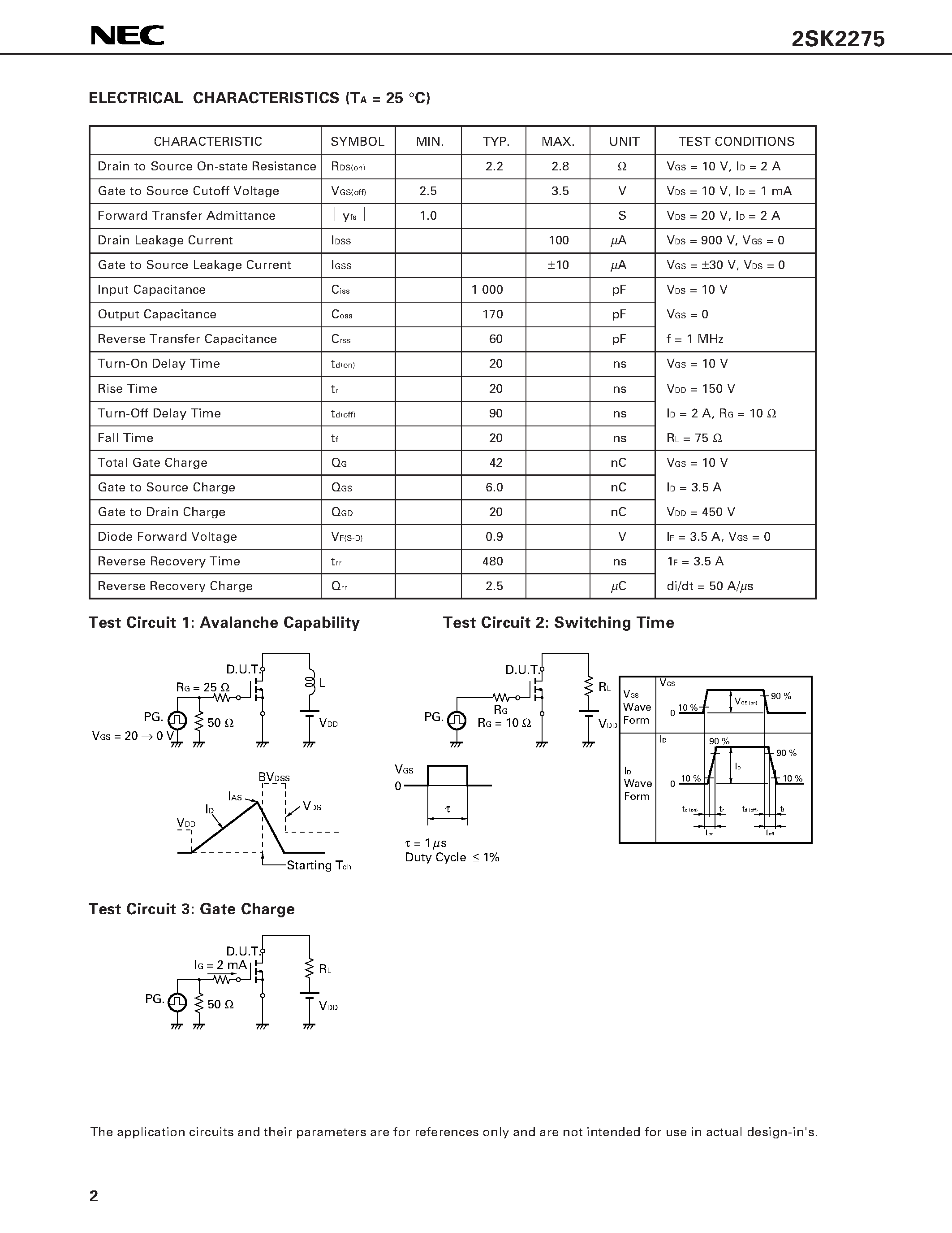 Datasheet 2SK2275 page 2 Datasheet 2SK2275 - SWITCHING N-CHANNEL POWER MOS FET INDUSTRIAL USE page 2