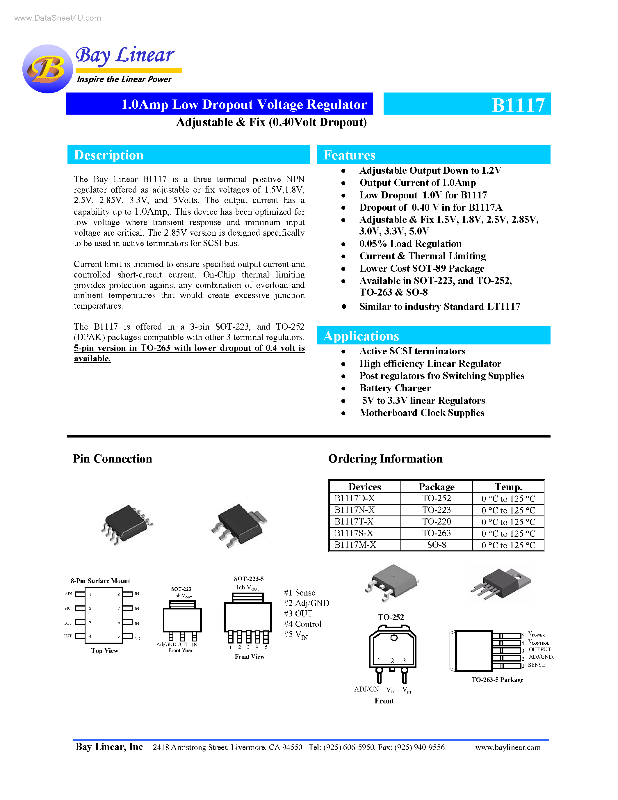 Даташит на микросхему B1117 страница 1 Даташит B1117 - Low Dropout Voltage Regulator страница 1