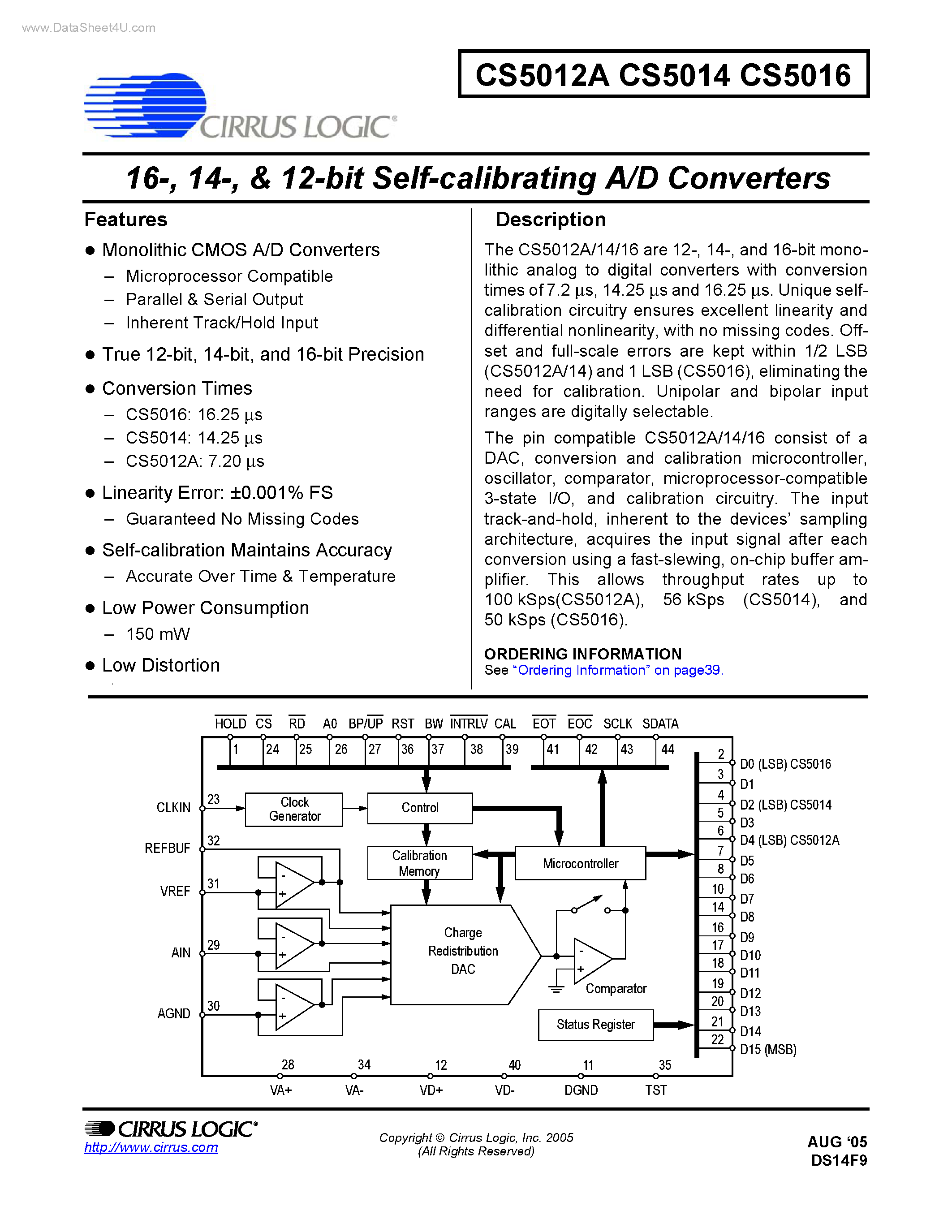 Даташит на микросхему CS5012A страница 1 Даташит CS5012A - (CS5012A - CS5016) SELF CALIBRATING A/D CONVERTERS страница 1