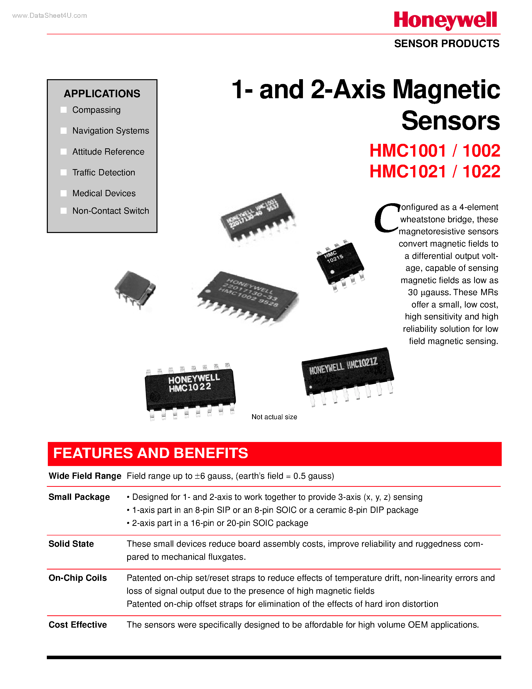 Даташит на микросхему HMC1001 страница 1 Даташит HMC1001 - (HMC10xx) 1- and 2-Axis Magnetic Sensors страница 1