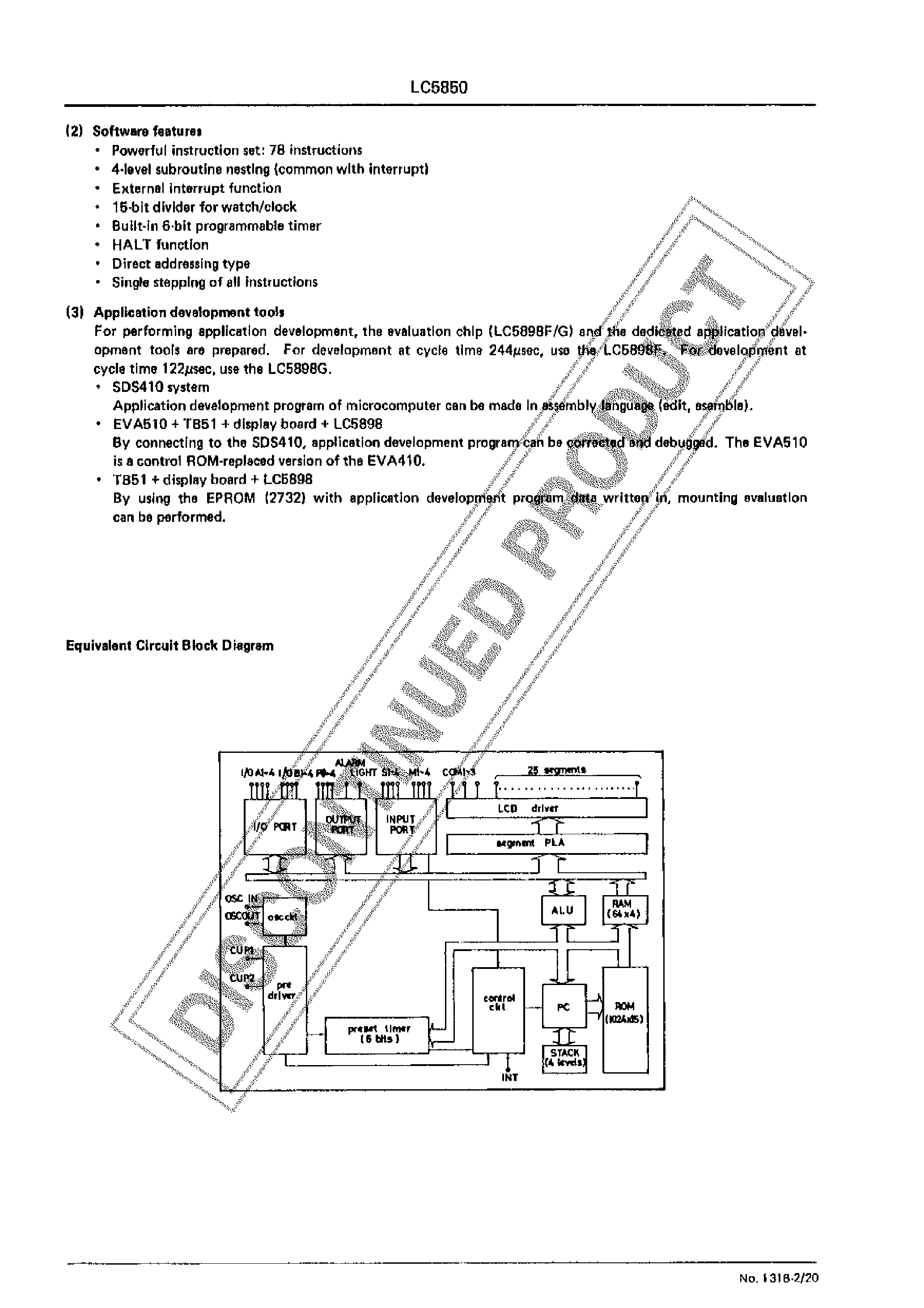 Datasheet LC5850 - CMOS LSI SINGLE-CHIP 4-BIT MICROCOMPUTER page 2