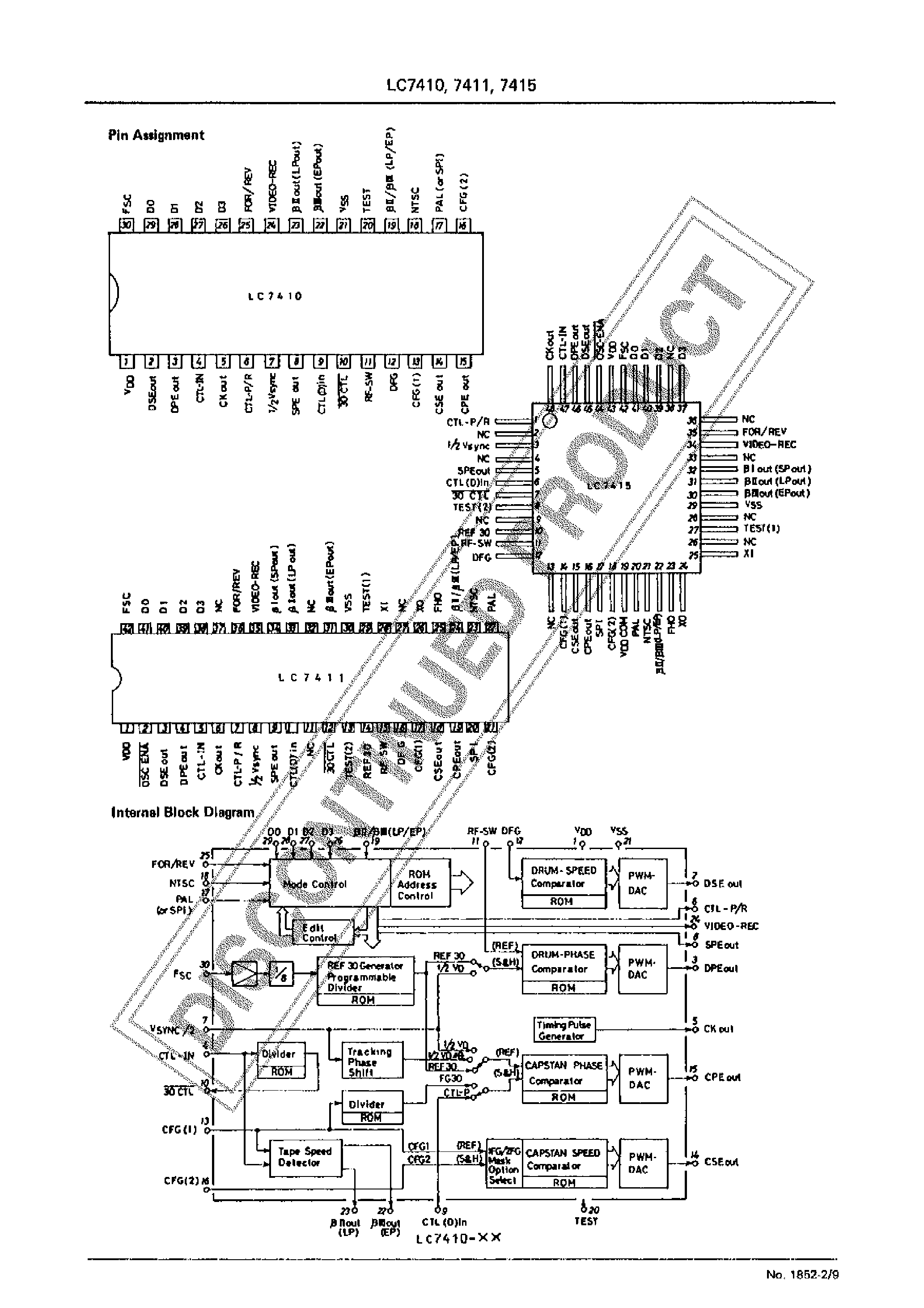 Даташит LC7410 - (LC7410 - LC7415) CMOS LSI VTR(B/VHS) SERVO CIRCUIT страница 2