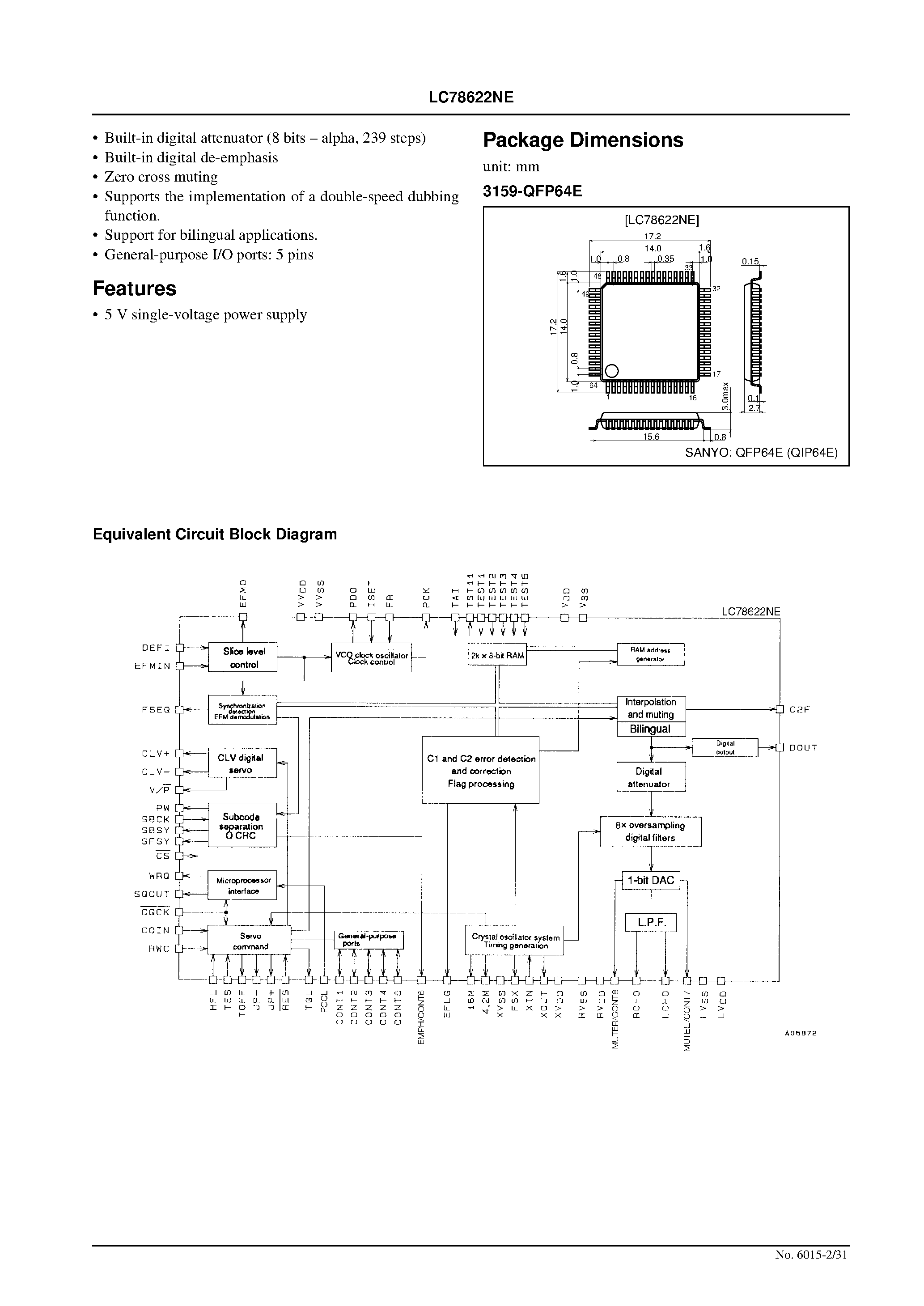 Datasheet LC78622NE - Compact Disc Player DSP page 2