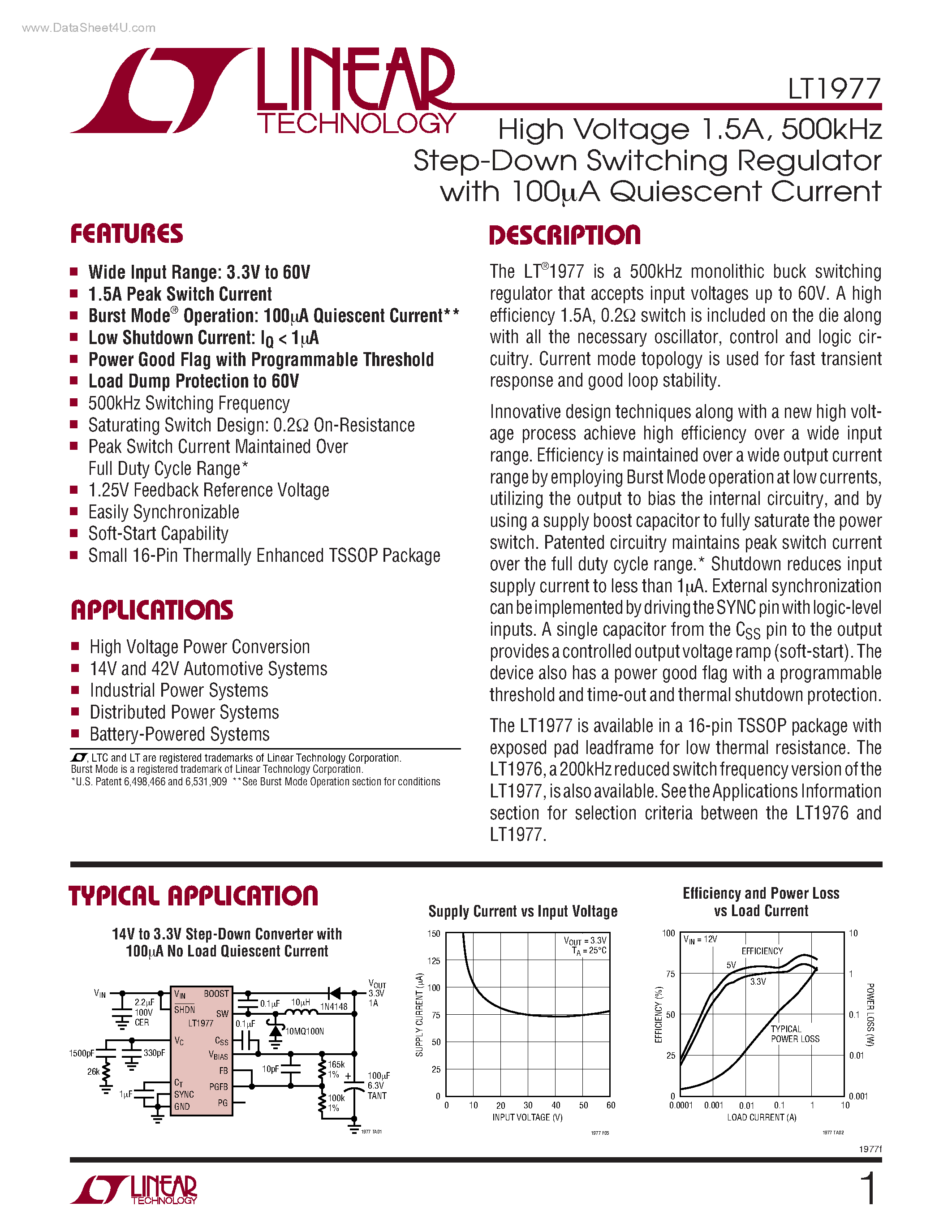 Datasheet LT1977 - Step-Down Switching Regulator page 1