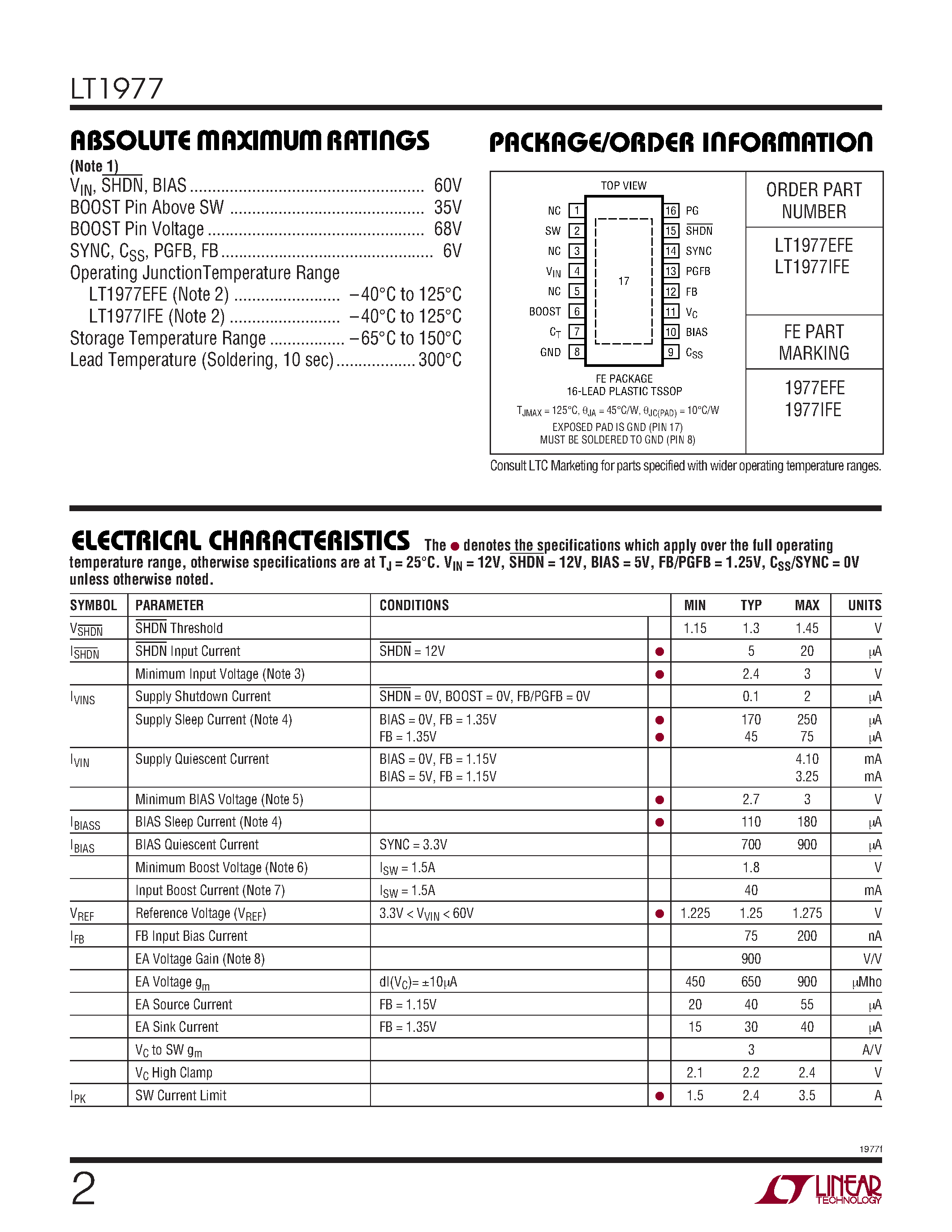 Datasheet LT1977 - Step-Down Switching Regulator page 2