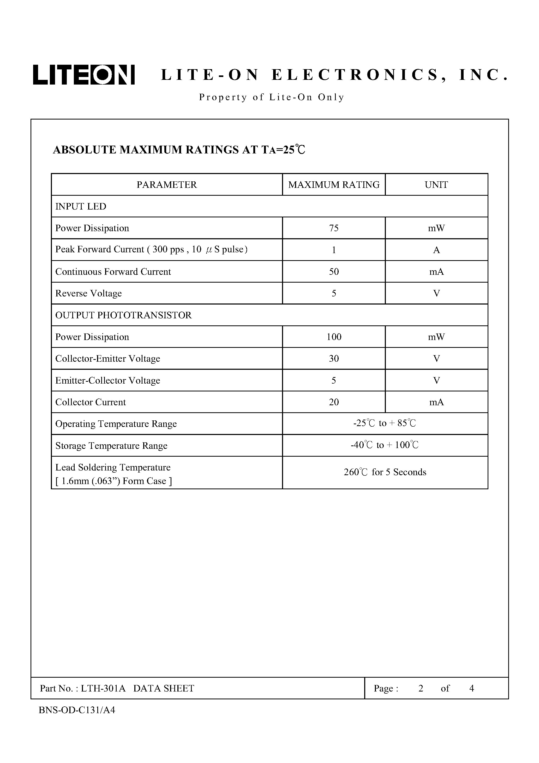 Datasheet LTH-301A page 2 Datasheet LTH-301A - NON-CONTACT SWITCHING page 2