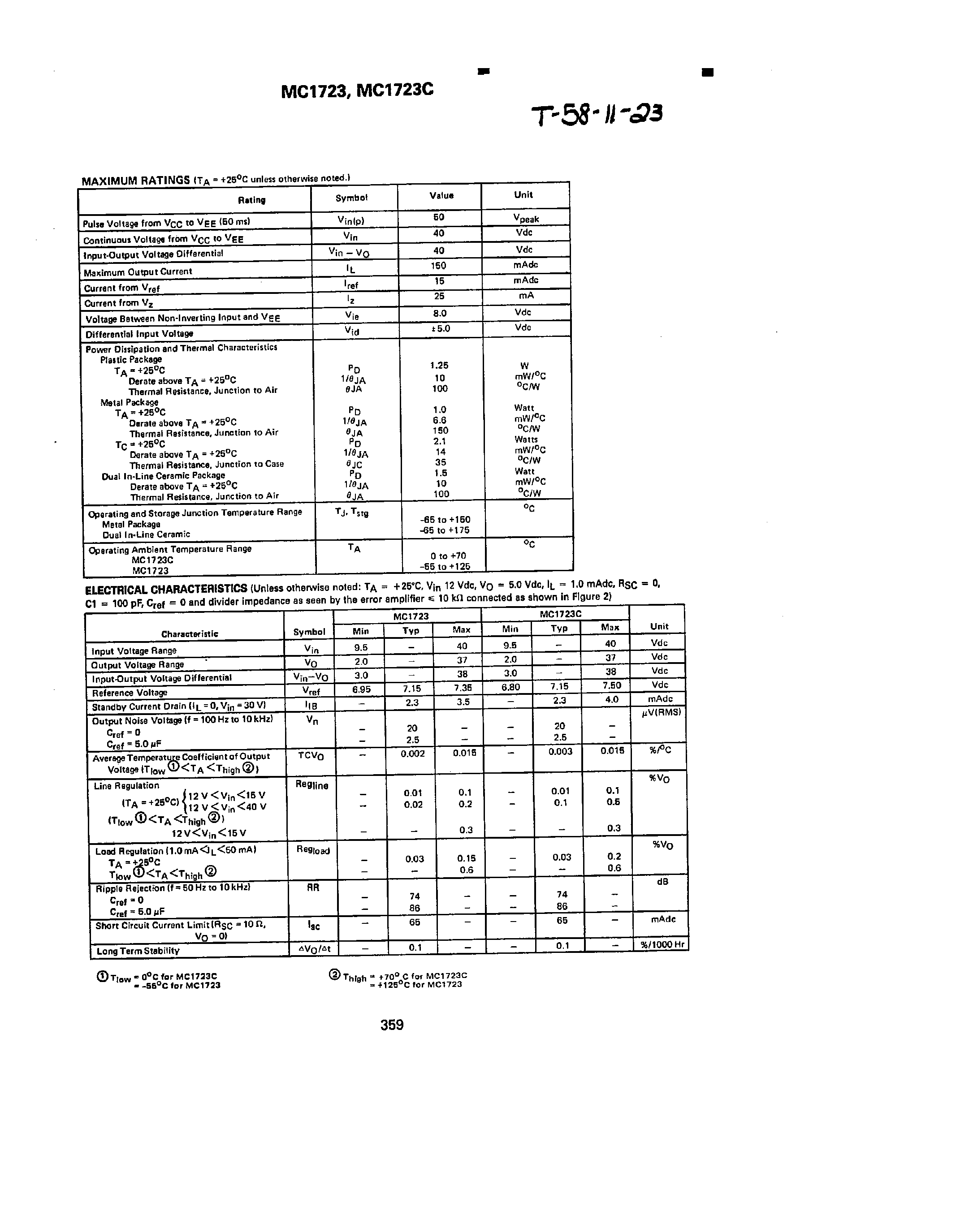 Datasheet MC1723 page 2 Datasheet MC1723 - VOLTAGE REGULATOR page 2