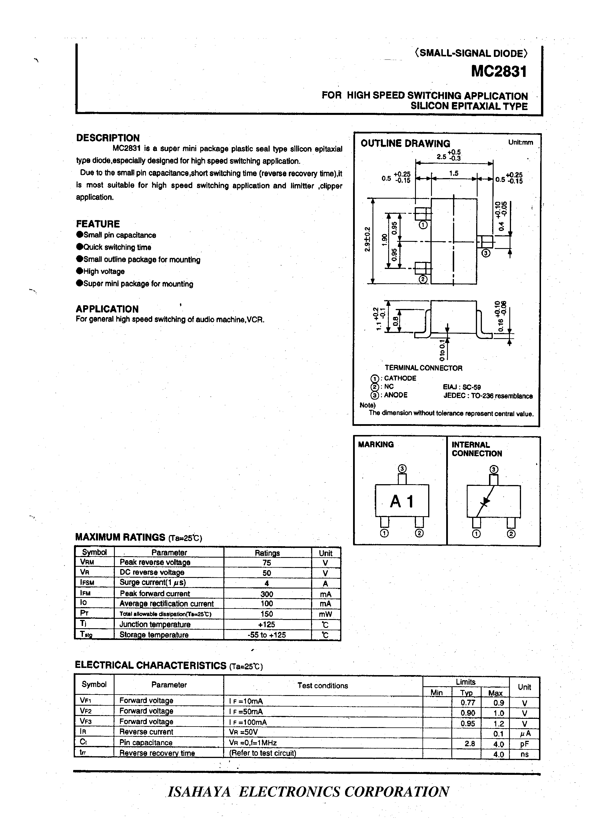 Даташит MC2831 - FOR HIGH SPEED SWITCHING APPLICATION SILICON EPITAXIAL TYPE страница 1