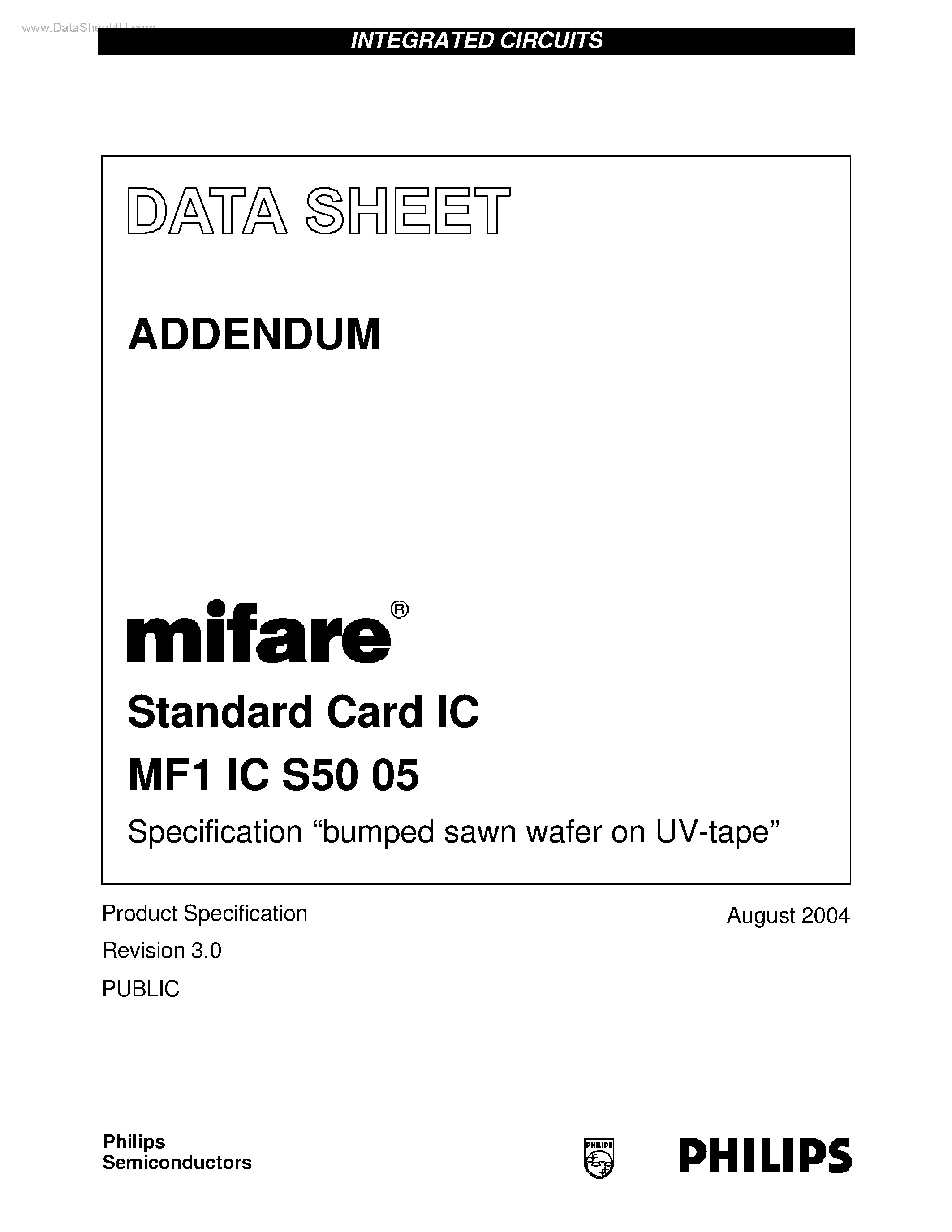 Даташит на микросхему MF1ICS5005 страница 1 Даташит MF1ICS5005 - Standard Card IC страница 1