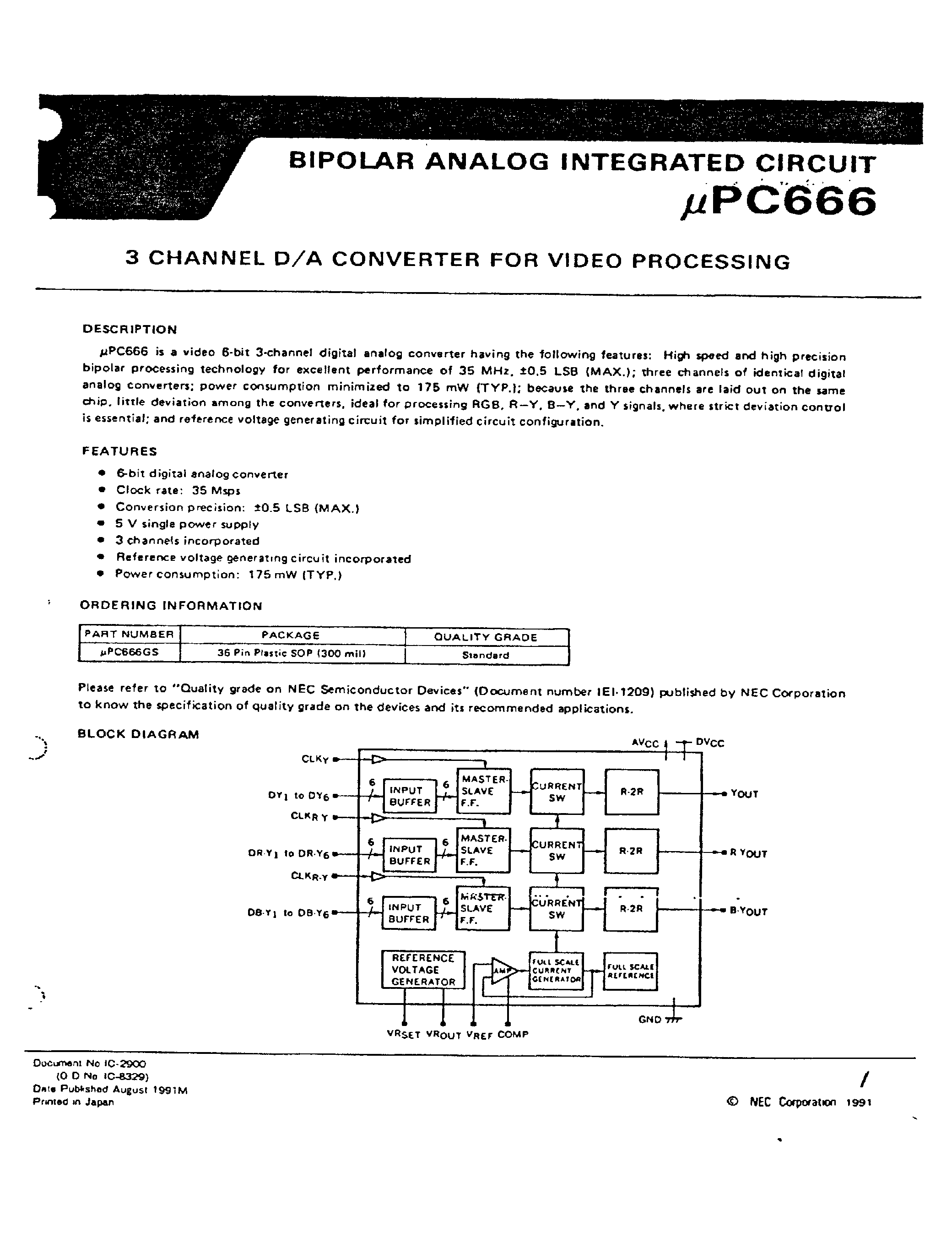 Даташит UPC666 - 3 CHANNEL D/A CONVERTER страница 1