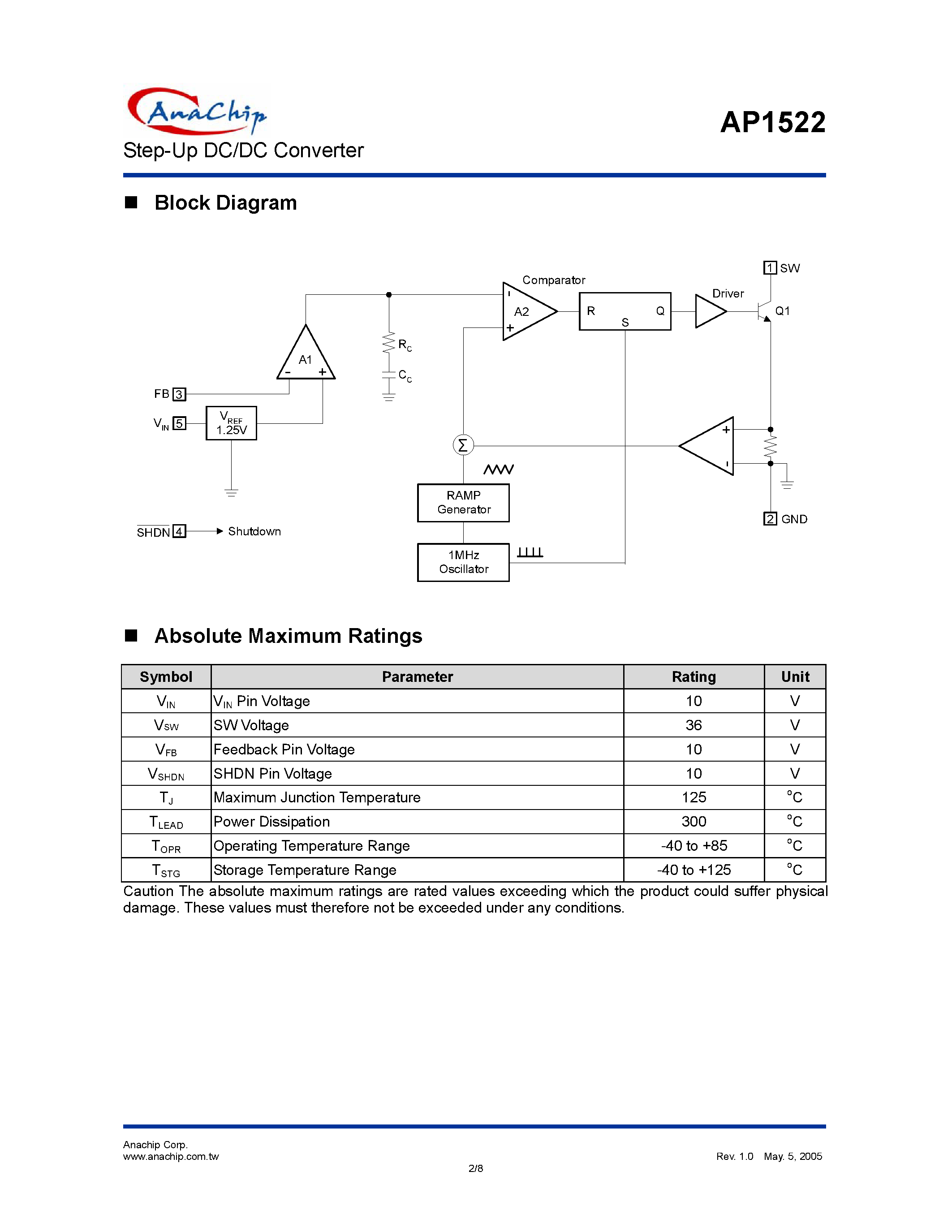 Даташит на микросхему AP1522 страница 2 Даташит AP1522 - Step-Up DC/DC Converter страница 2