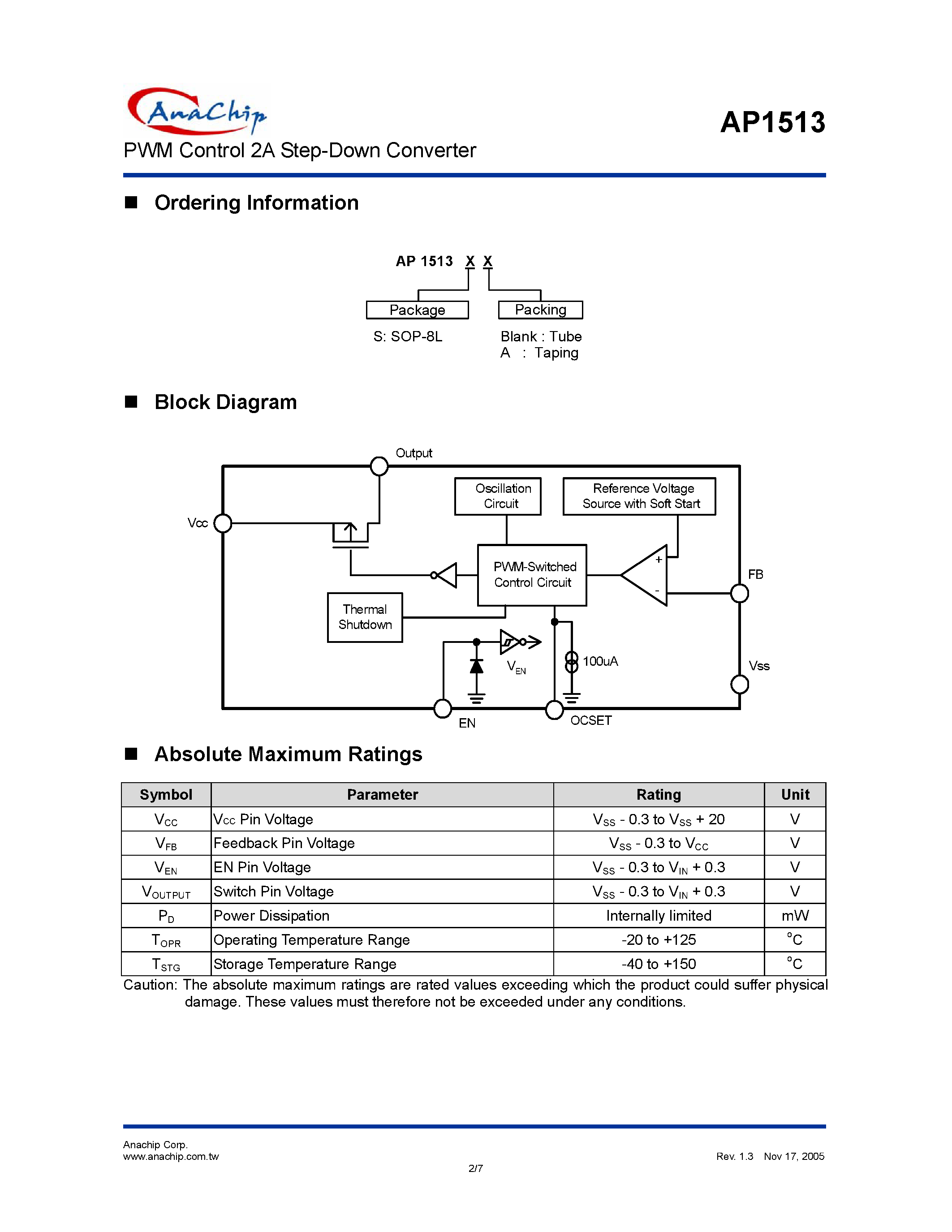 Даташит на микросхему AP1513 страница 2 Даташит AP1513 - PWM Control 2A Step-Down Converter страница 2