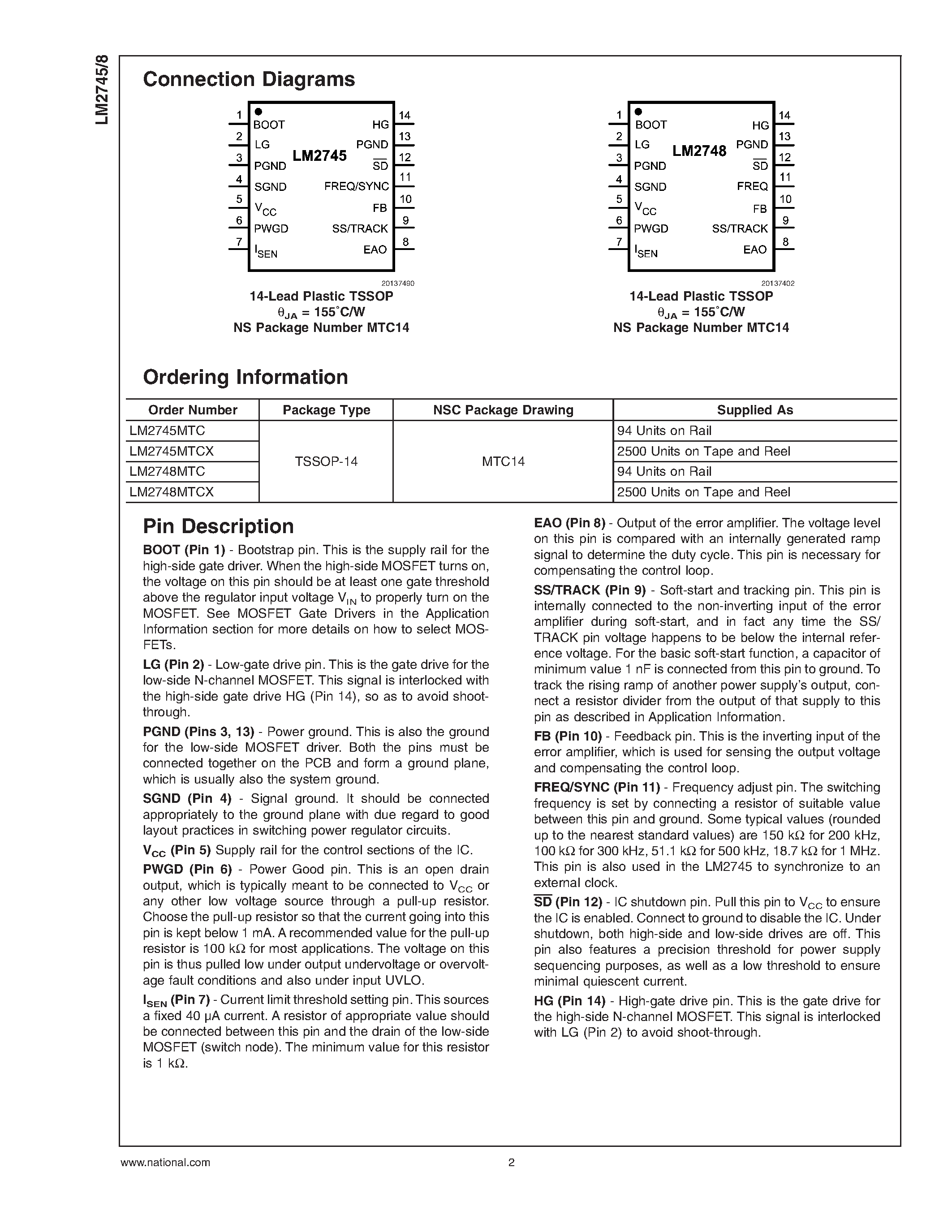 Datasheet LM2745 - (LM2745 / LM2748) Synchronous Buck Controller page 2