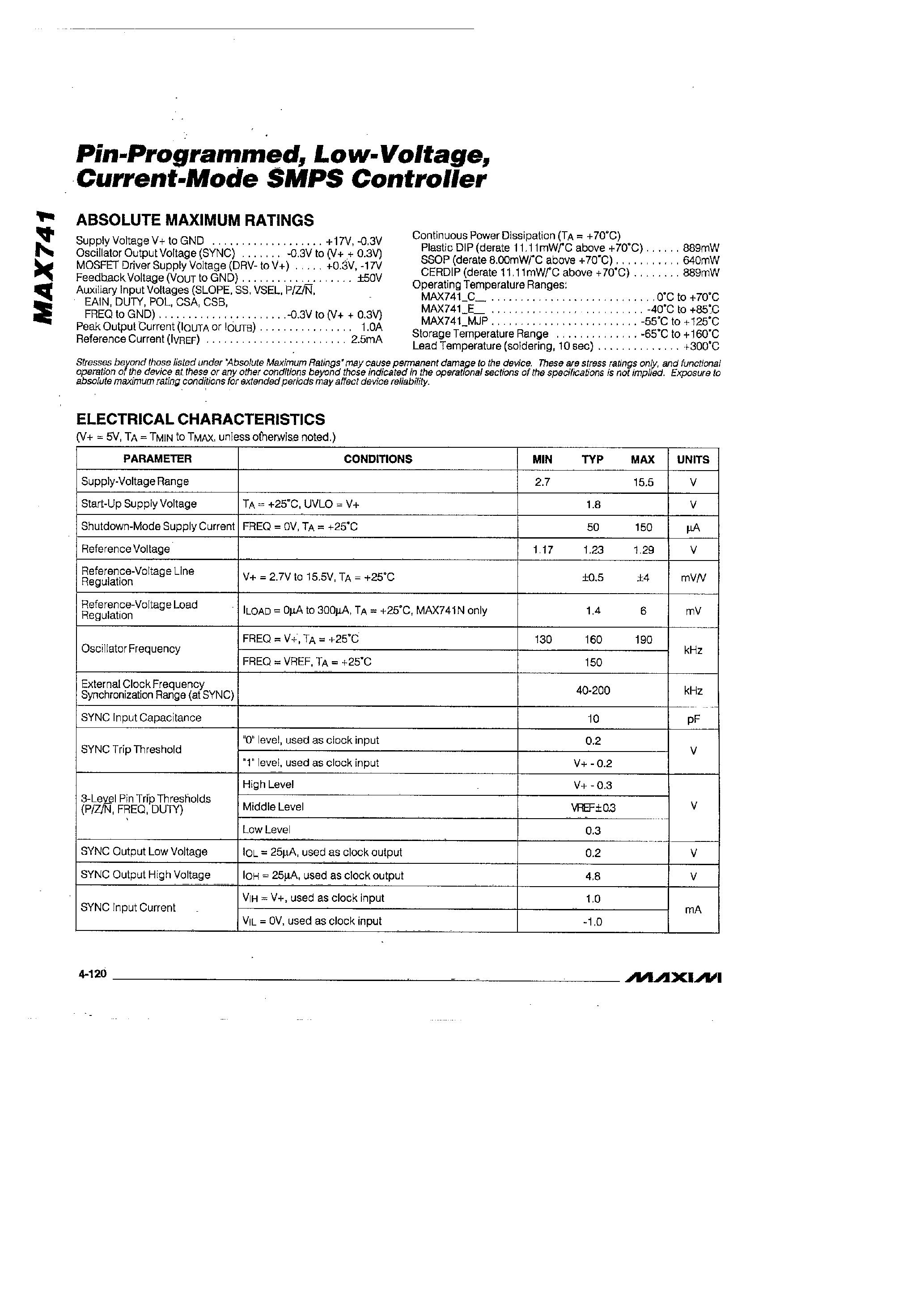 Datasheet MAX741 - Low-Voltage Current-Mode SMPS Controller page 2