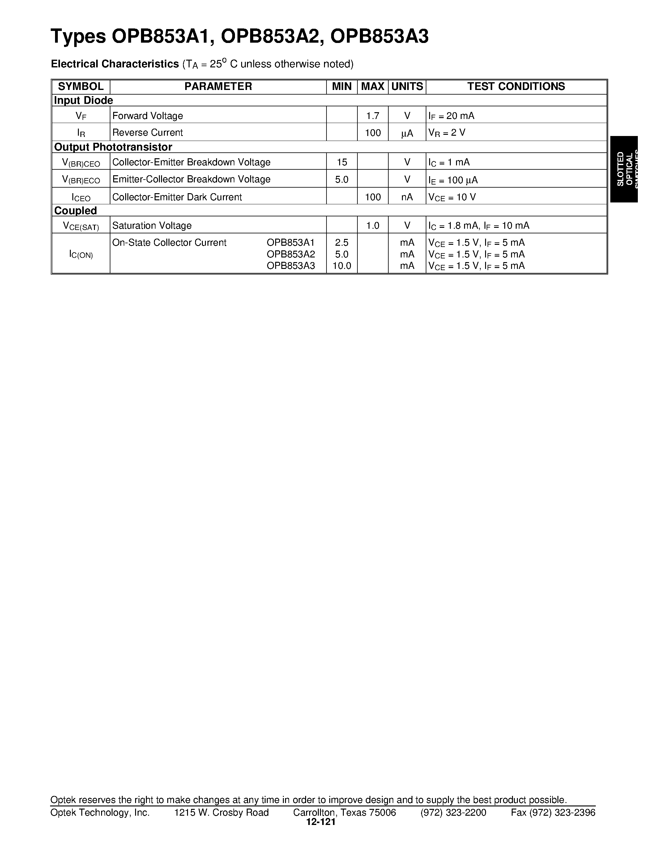 Даташит на микросхему OPB853A1 страница 2 Даташит OPB853A1 - (OPB853A1 - OPB853A3) Slotted Op ti cal Switches страница 2