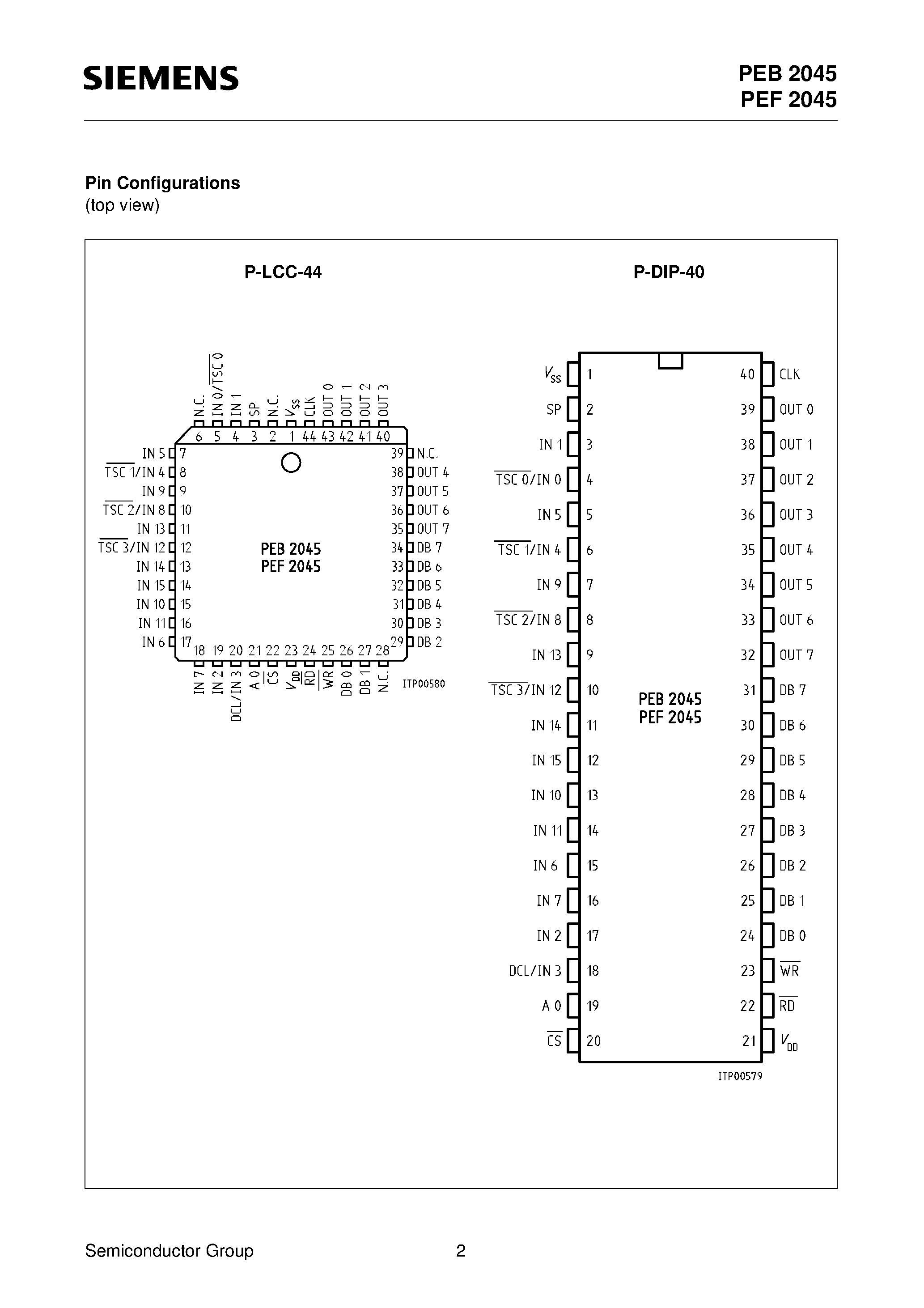 Datasheet PEF2045 - Memory Time Switch CMOS page 2