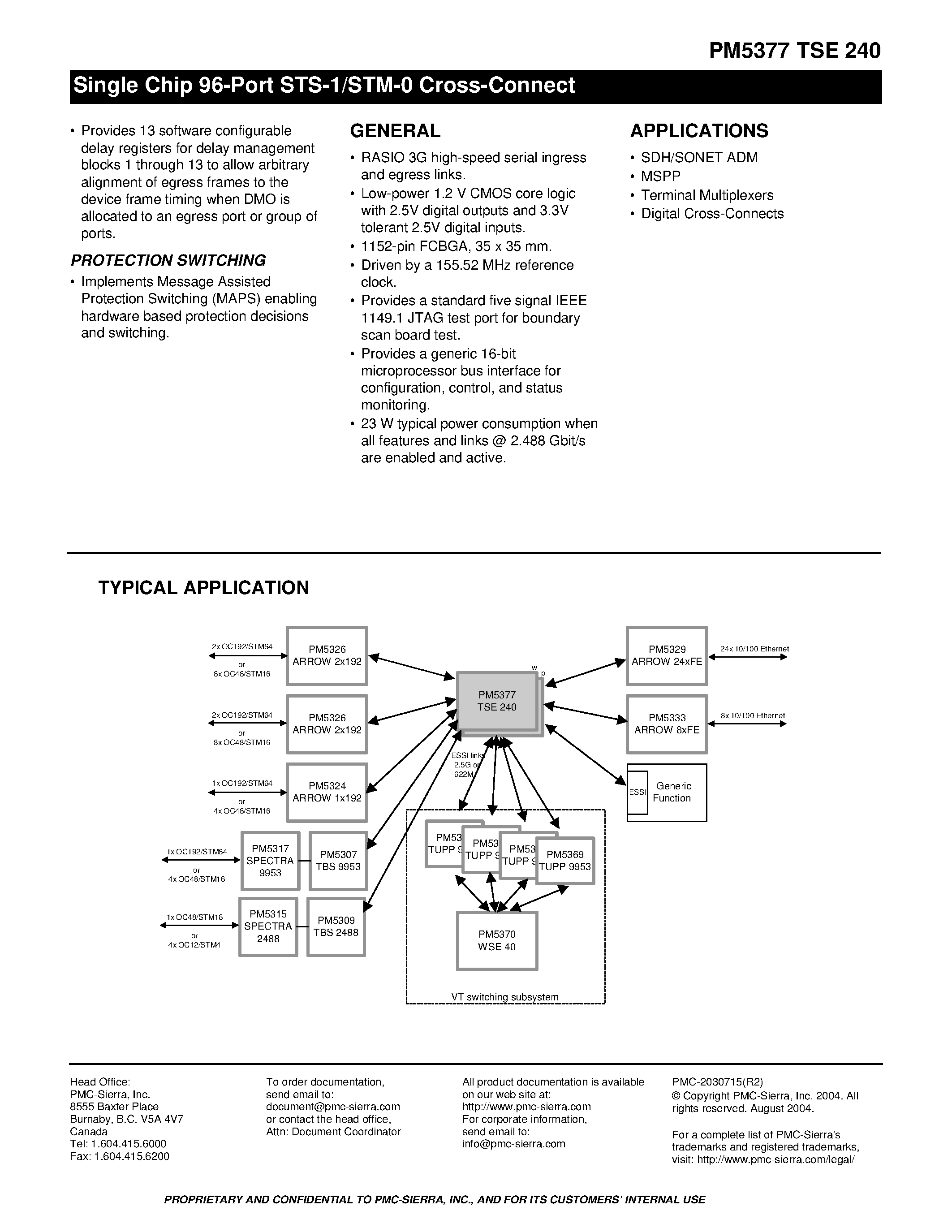 Datasheet PM5377 page 2 Datasheet PM5377 - Single Chip 96-Port STS-1/STM-0 Cross-Connect page 2