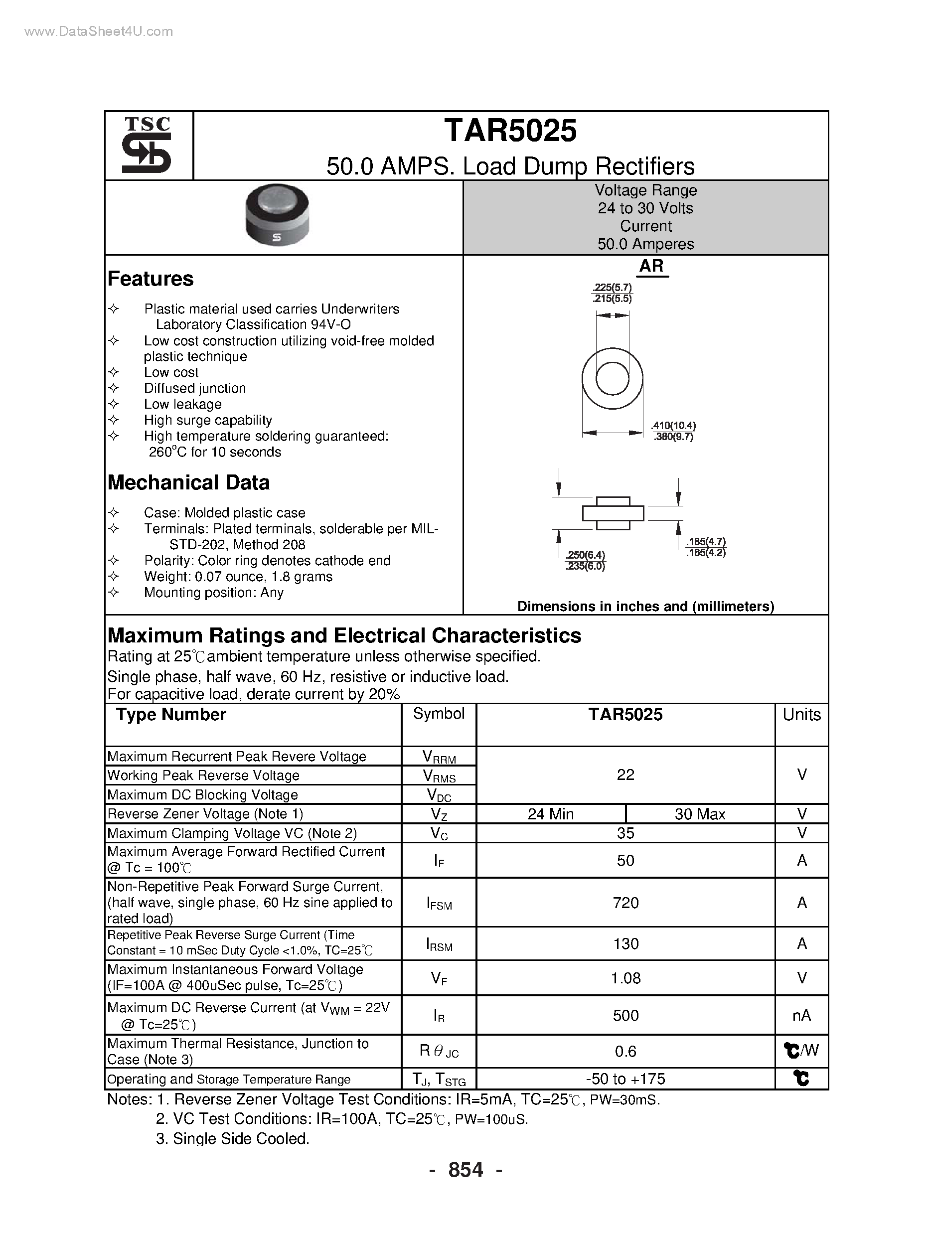 Datasheet TAR5025 - Load Dump Rectifiers page 1
