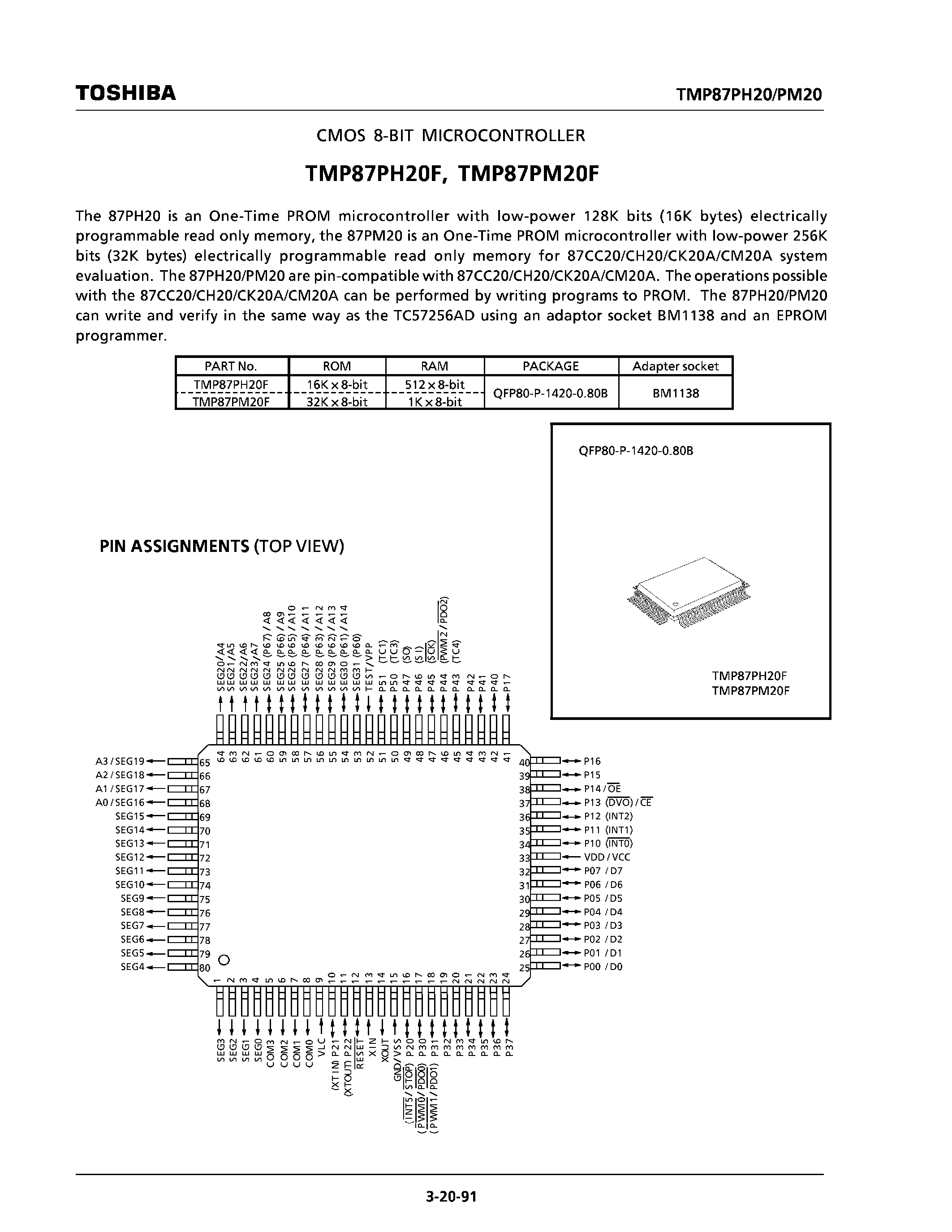Даташит TMP87PH20F - One Time PROM microcontroller страница 1