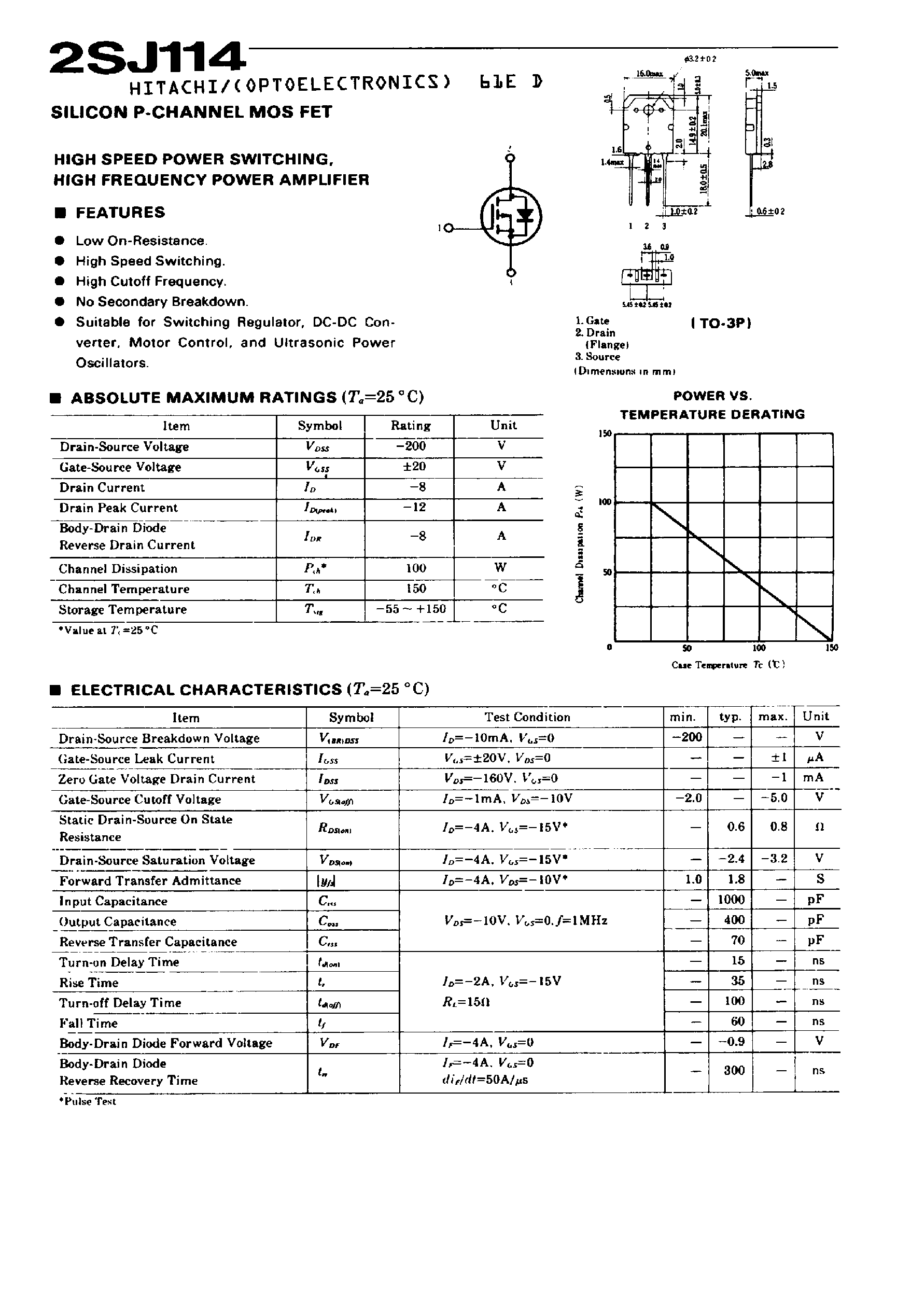 Даташит на микросхему 2SJ114 страница 1 Даташит 2SJ114 - HIGH FREQUENCY POWER AMPLIFIER страница 1