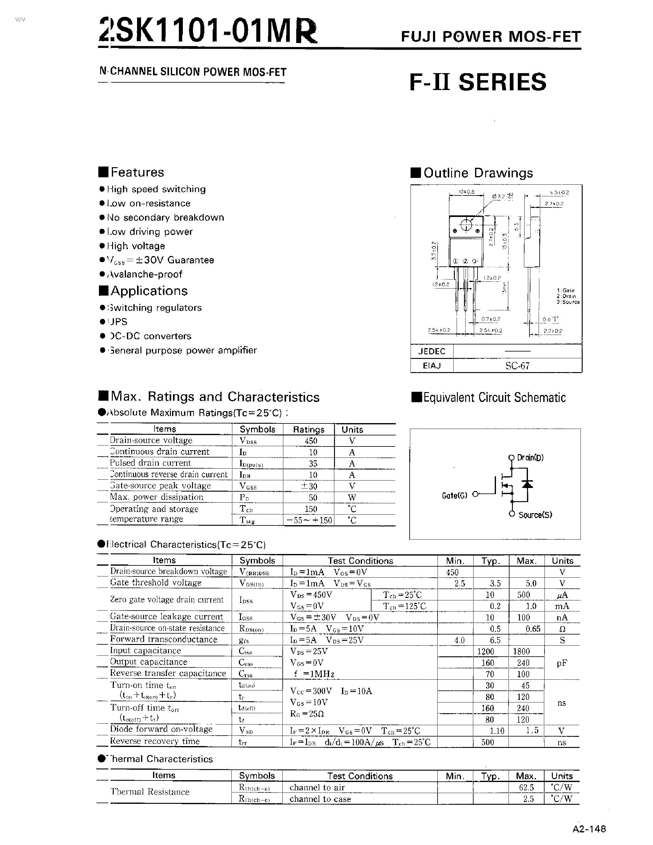 Datasheet 2SK1101-01MR - N-CHANNEL SILICON POWER MOS-FET page 1