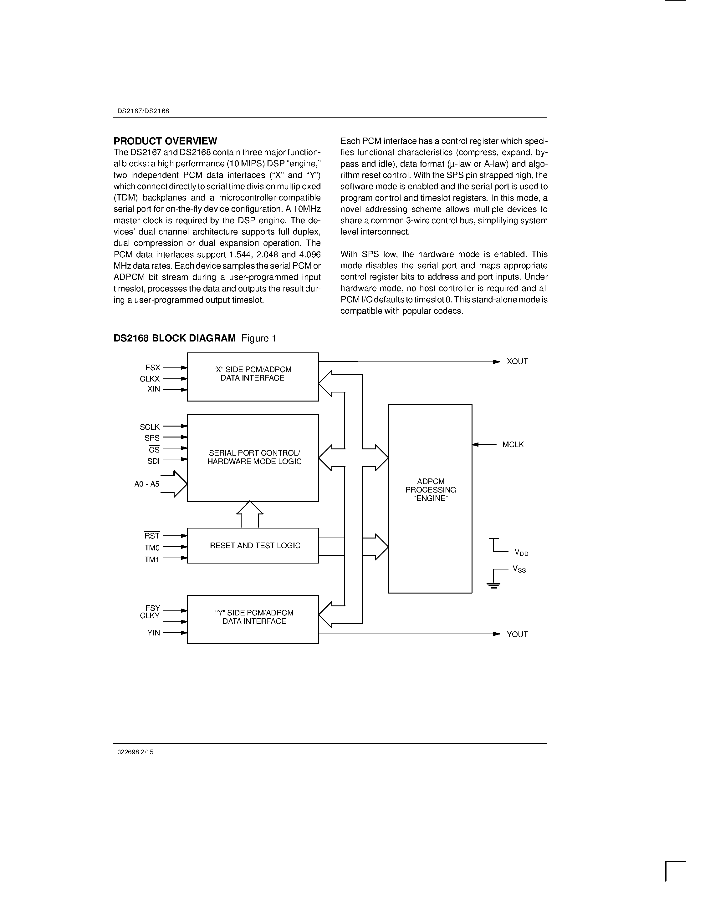 Datasheet DS2167 page 2 Datasheet DS2167 - (DS2167 / DS2168) ADPCM Processor page 2