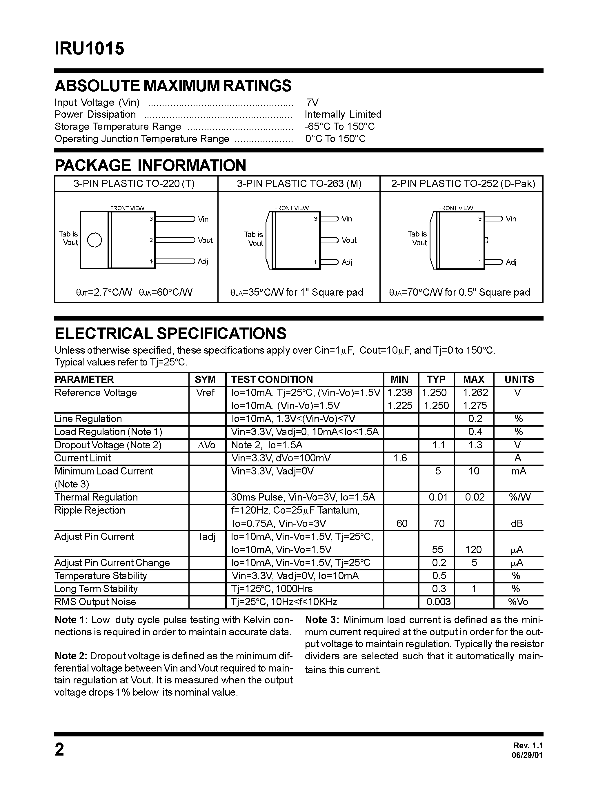 Даташит на микросхему IRU1015 страница 2 Даташит IRU1015 - 1.5A LOW DROPOUT POSITIVE ADJUSTABLE REGULATOR страница 2