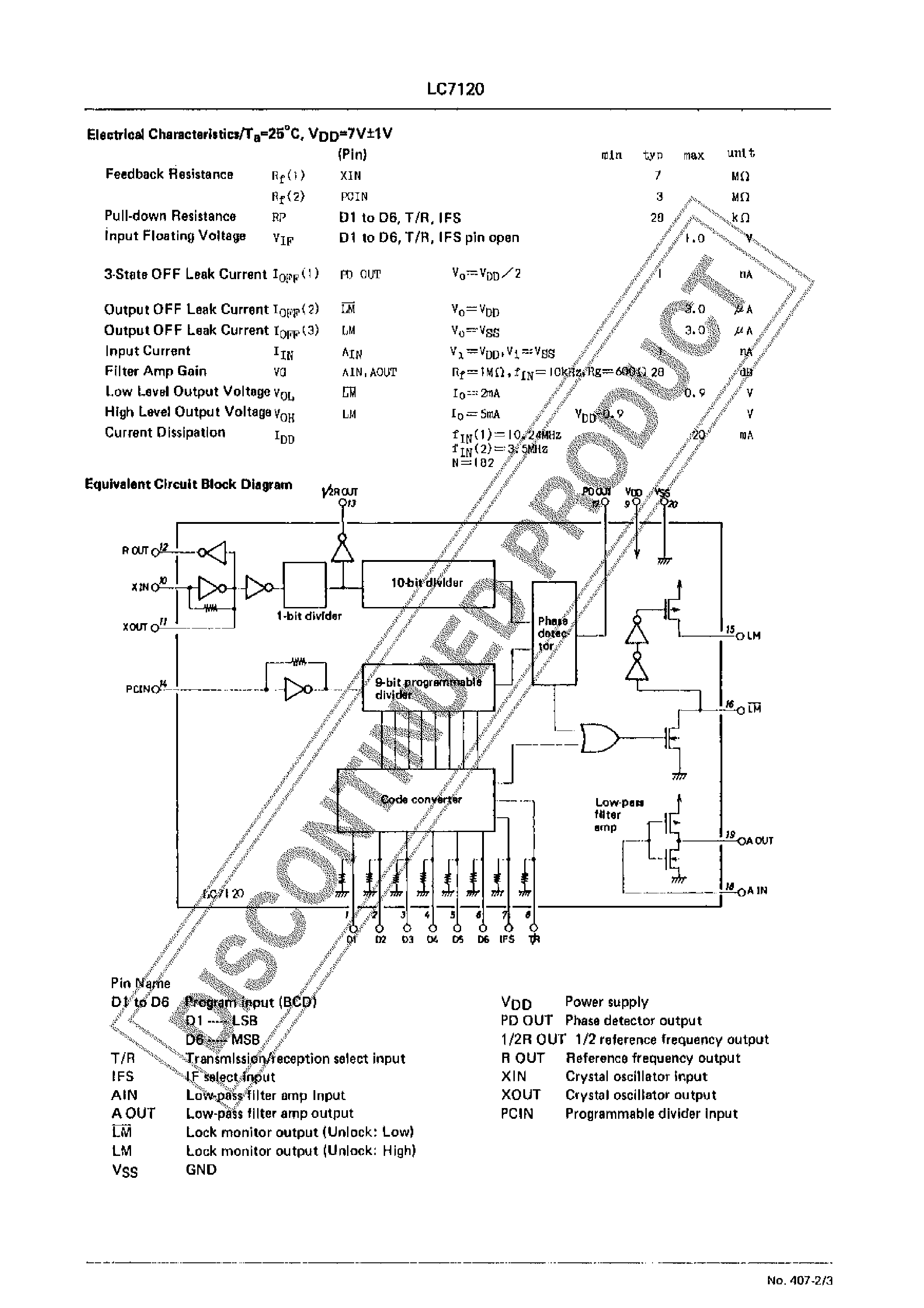 Datasheet LC7120 page 2 Datasheet LC7120 - CMOS LSI 27MHz CB TRANSCEIVER PLL FREQUENCY SYNTHESIZER page 2