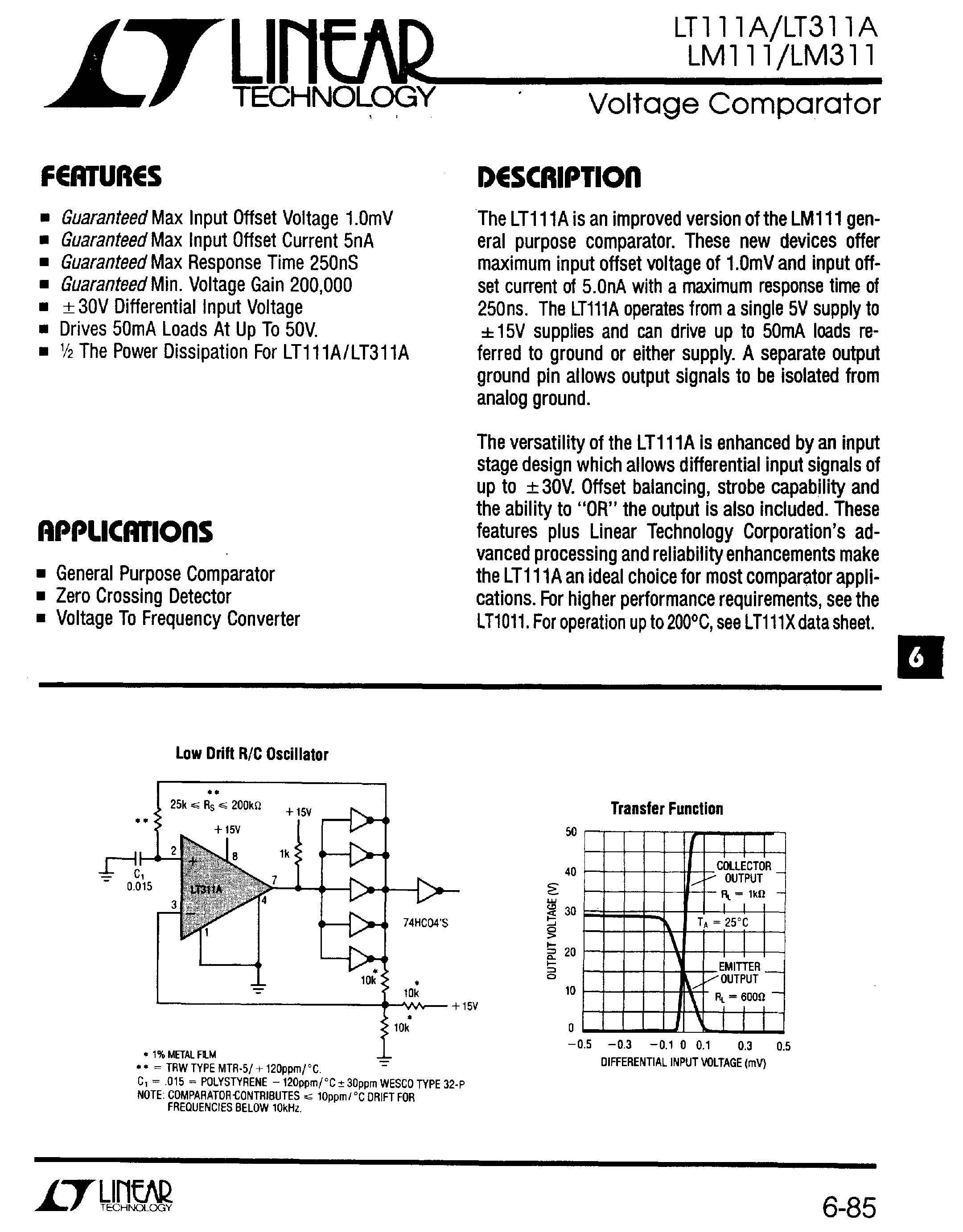 Datasheet LM311 - Voltage Comparator page 1