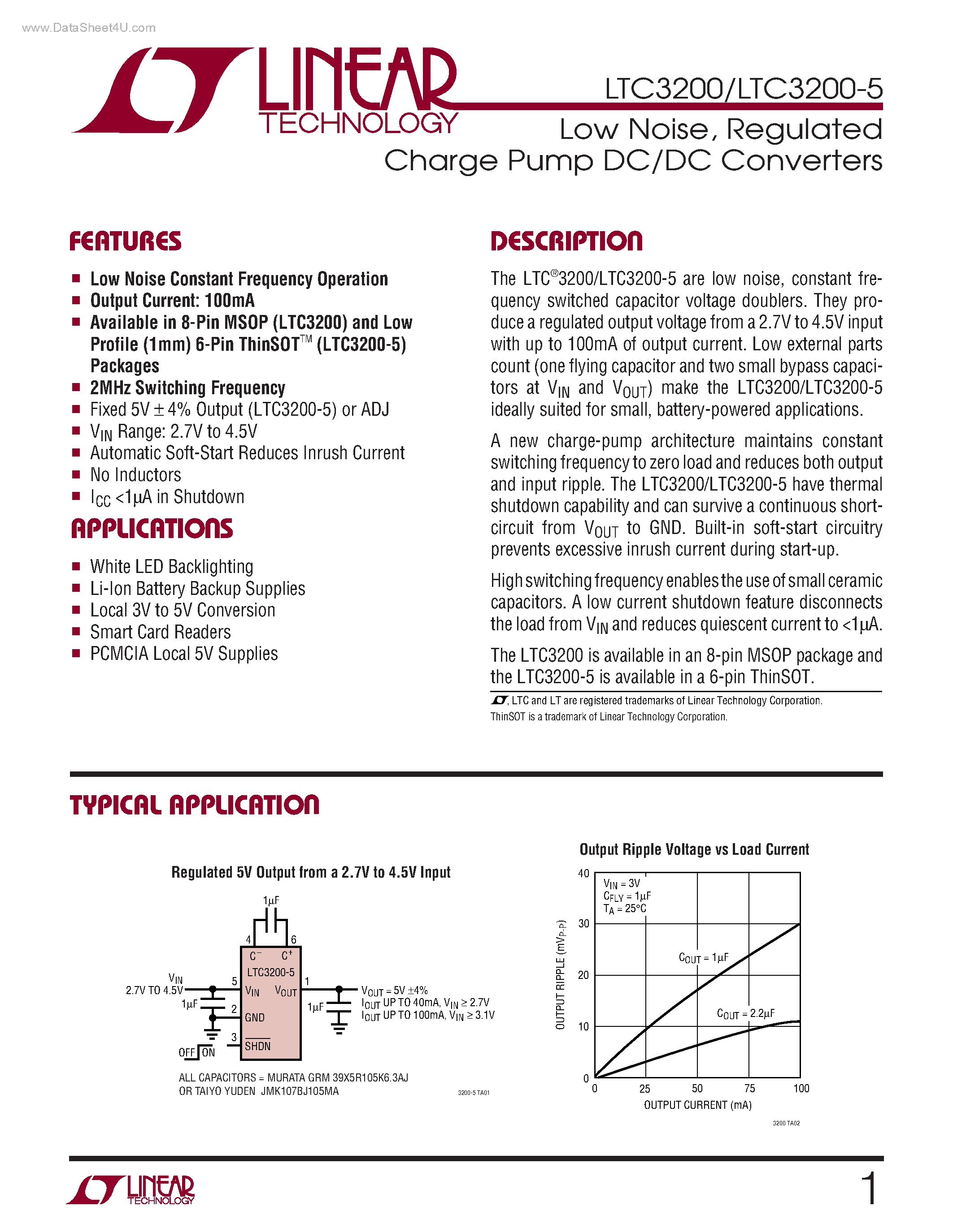 Datasheet LTC3200 - Regulated Charge Pump DC/DC Converters page 1
