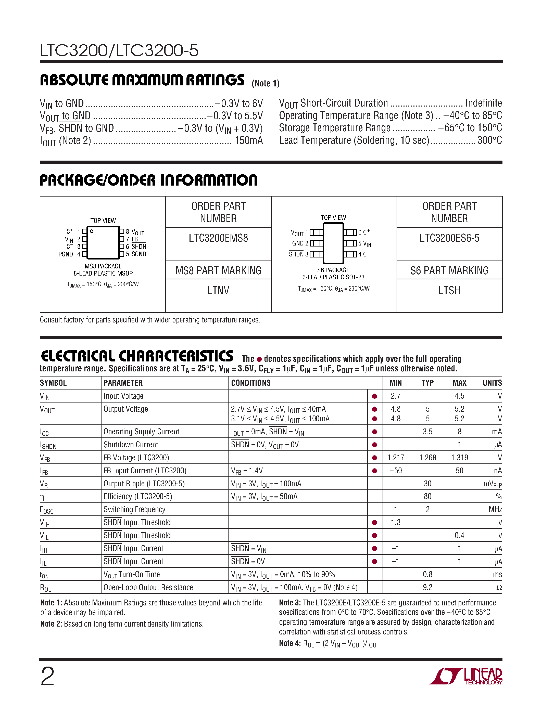 Datasheet LTC3200 - Regulated Charge Pump DC/DC Converters page 2