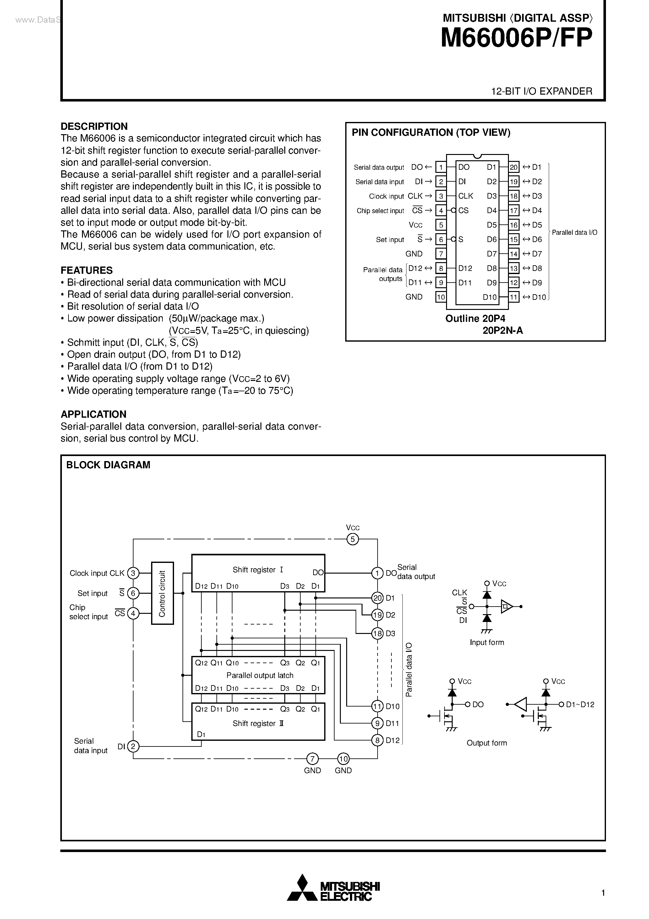 Datasheet M60006FP - 12-bit I/O EXPANDER page 1