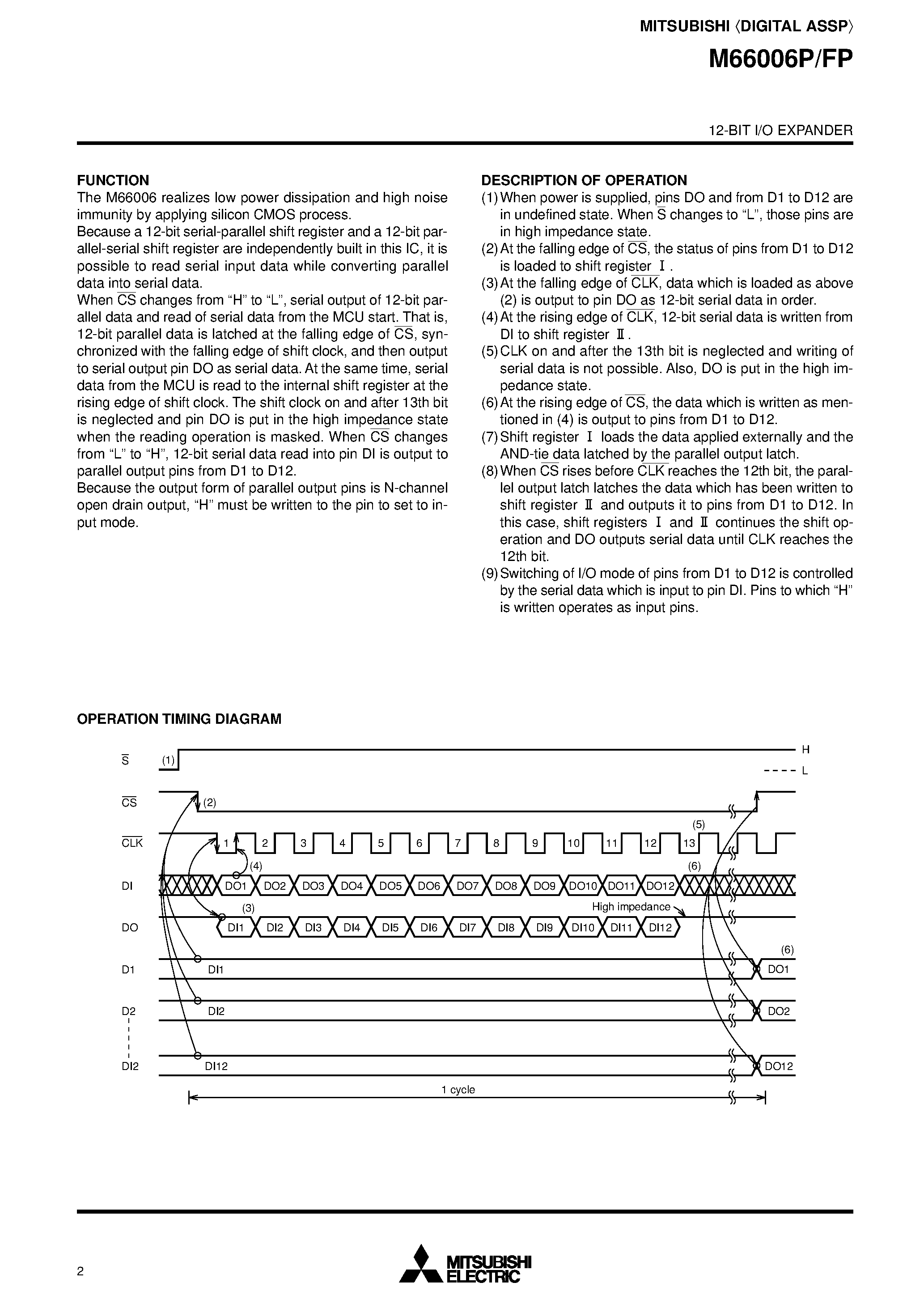 Datasheet M60006FP - 12-bit I/O EXPANDER page 2