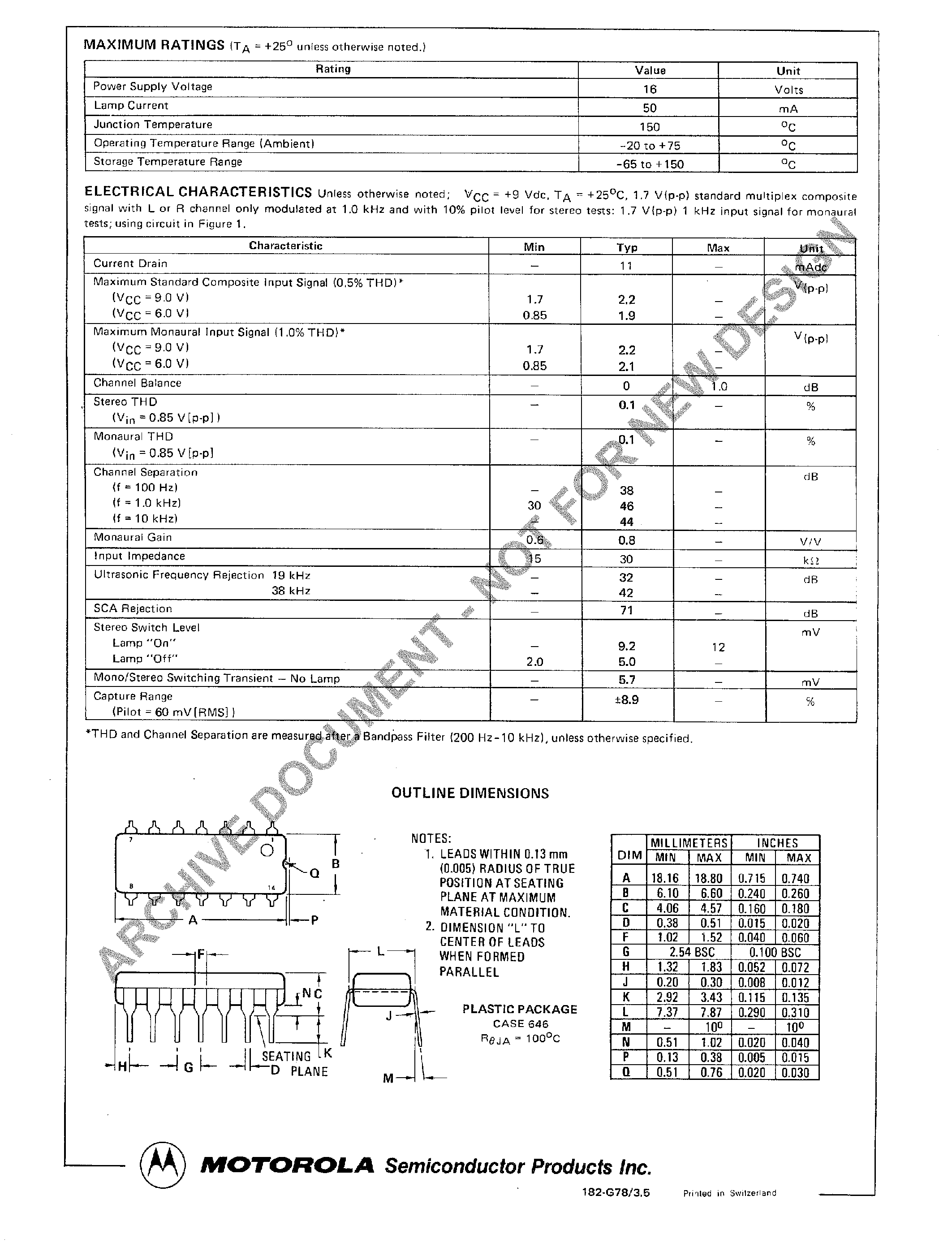 Datasheet MC1309 page 2 Datasheet MC1309 - PHASE LOCK LOOP FM STEREO DEMODULATOR page 2