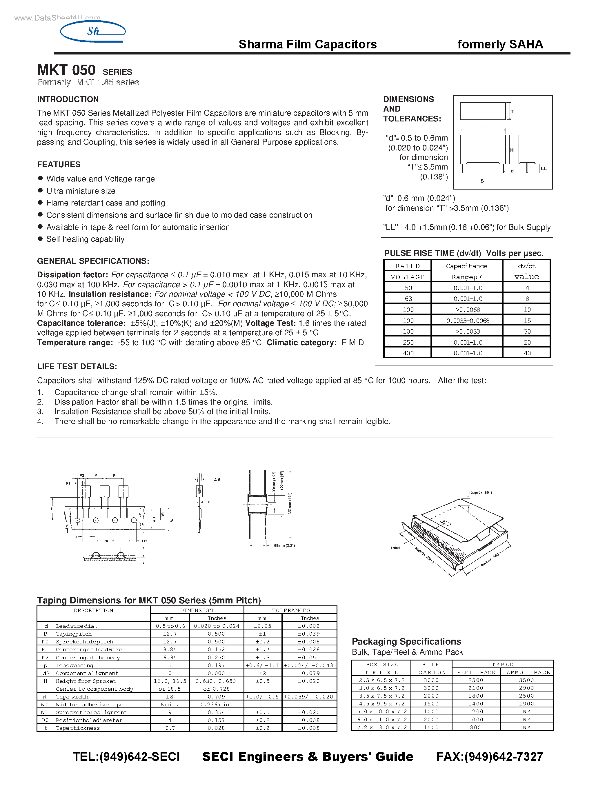 Datasheet MKT050 - Film Capacitors page 1